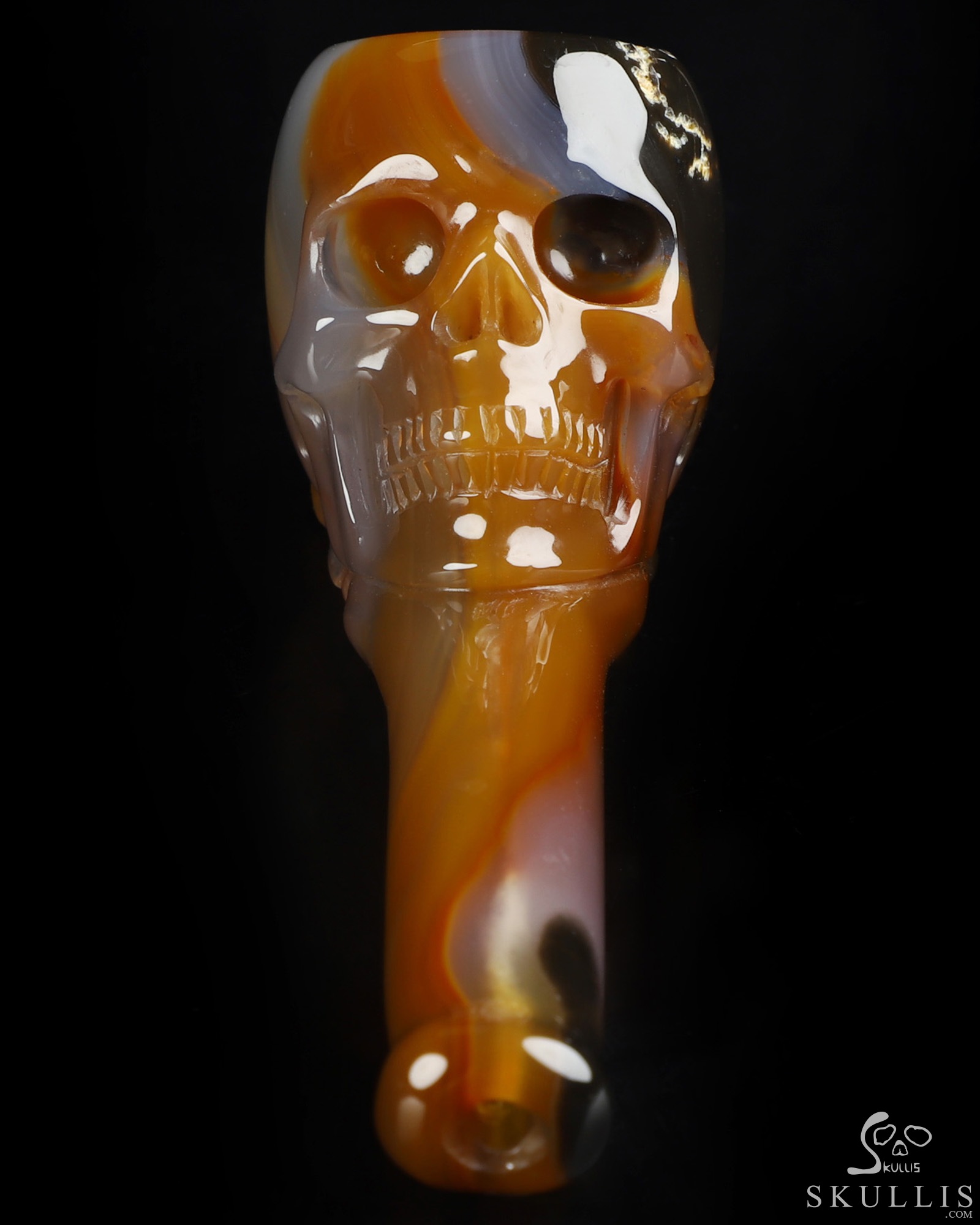 4.2" Premium Brazilian Agate Hand Carved Crystal Skull Pipe, Crystal Healing 4.2" Premium Brazilian Agate Hand Carved Crystal Skull Pipe, Crystal Healing