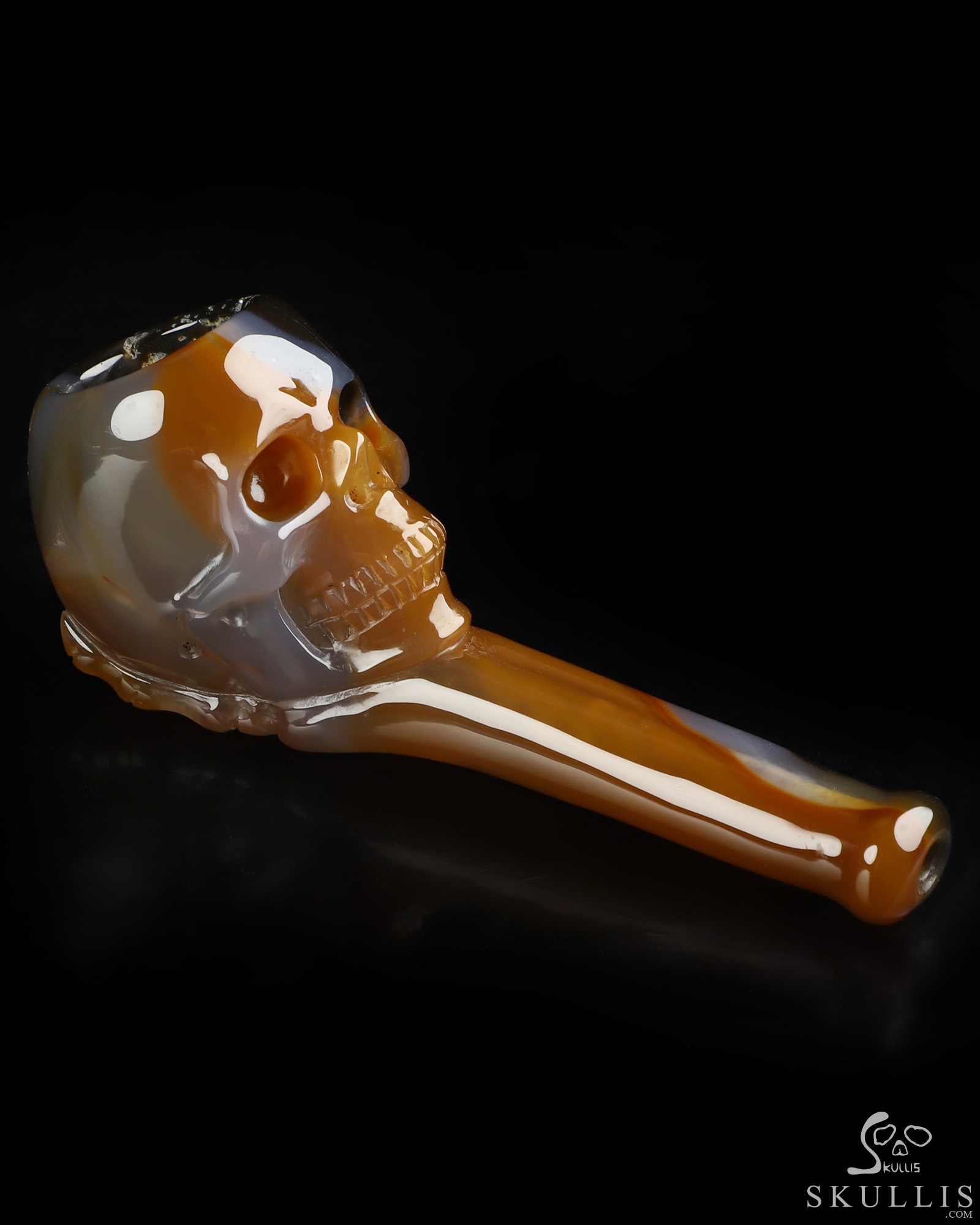 4.2" Premium Brazilian Agate Hand Carved Crystal Skull Pipe, Crystal Healing 4.2" Premium Brazilian Agate Hand Carved Crystal Skull Pipe, Crystal Healing
