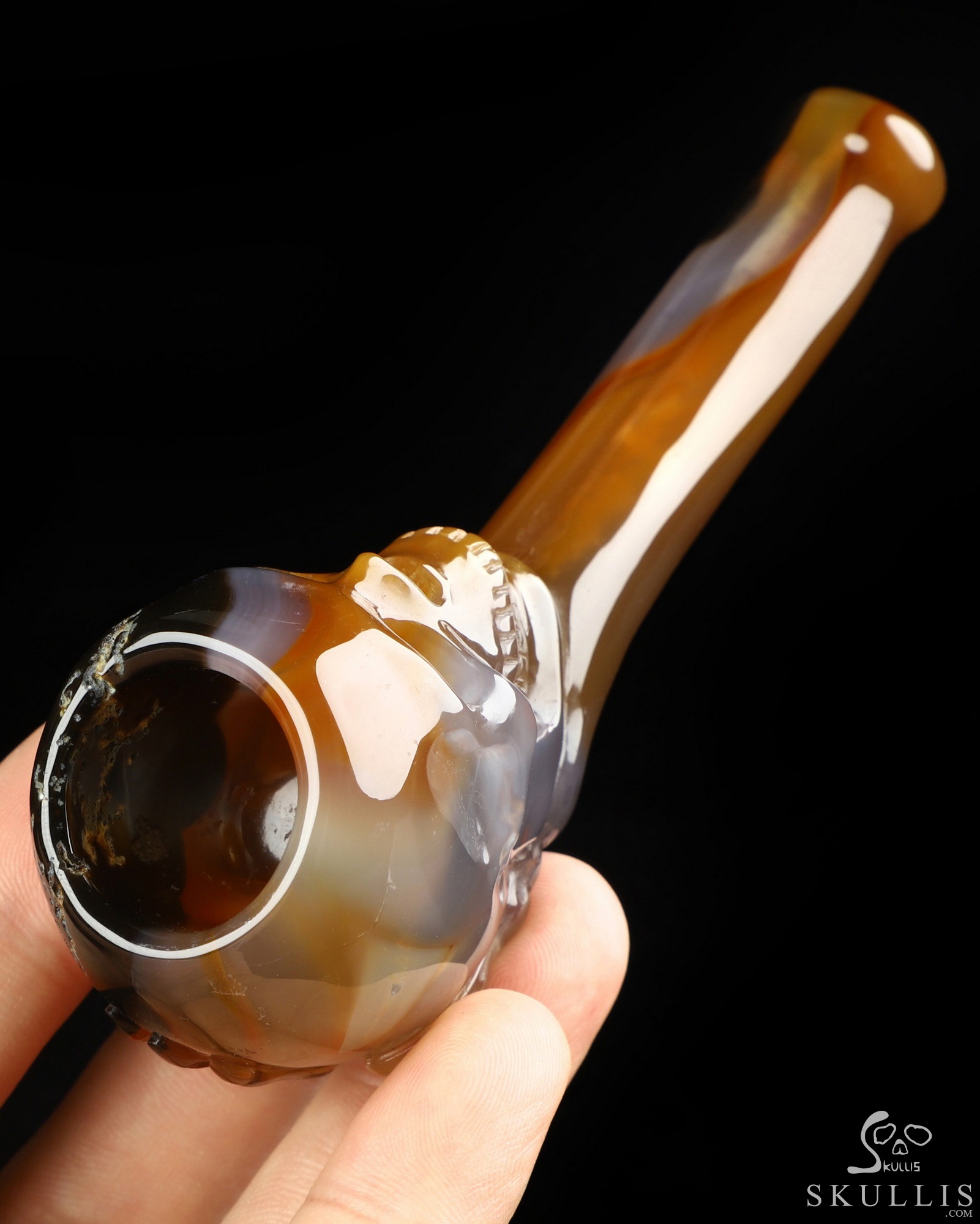 4.2" Premium Brazilian Agate Hand Carved Crystal Skull Pipe, Crystal Healing 4.2" Premium Brazilian Agate Hand Carved Crystal Skull Pipe, Crystal Healing