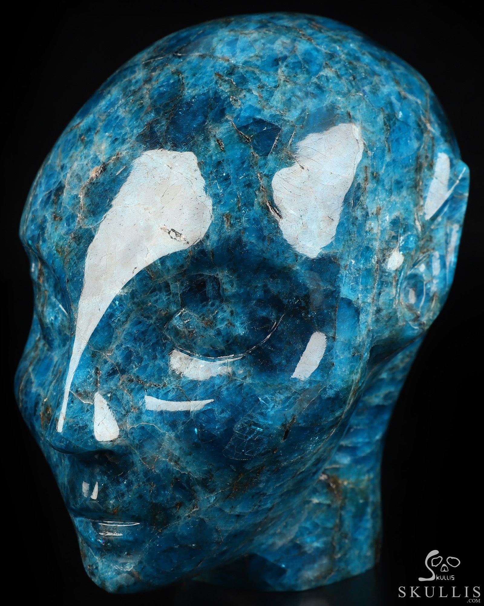 4.0" Blue Apatite Hand Carved Fairy Elf Alien Crystal Skull Companion Sculpture, Crystal Healing 4.0" Blue Apatite Hand Carved Fairy Elf Alien Crystal Skull Companion Sculpture, Crystal Healing