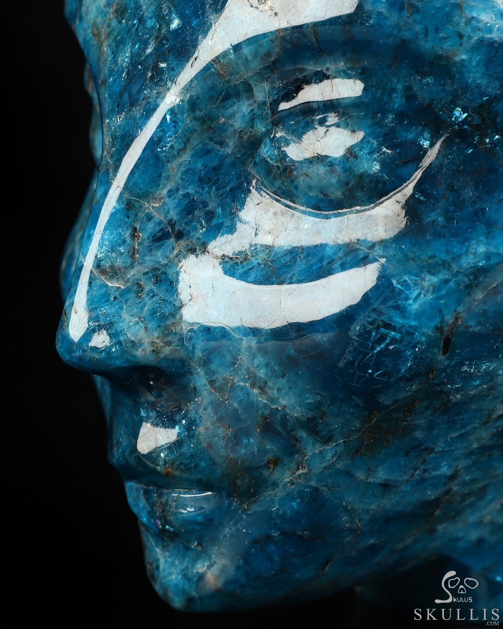 4.0" Blue Apatite Hand Carved Fairy Elf Alien Crystal Skull Companion Sculpture, Crystal Healing 4.0" Blue Apatite Hand Carved Fairy Elf Alien Crystal Skull Companion Sculpture, Crystal Healing