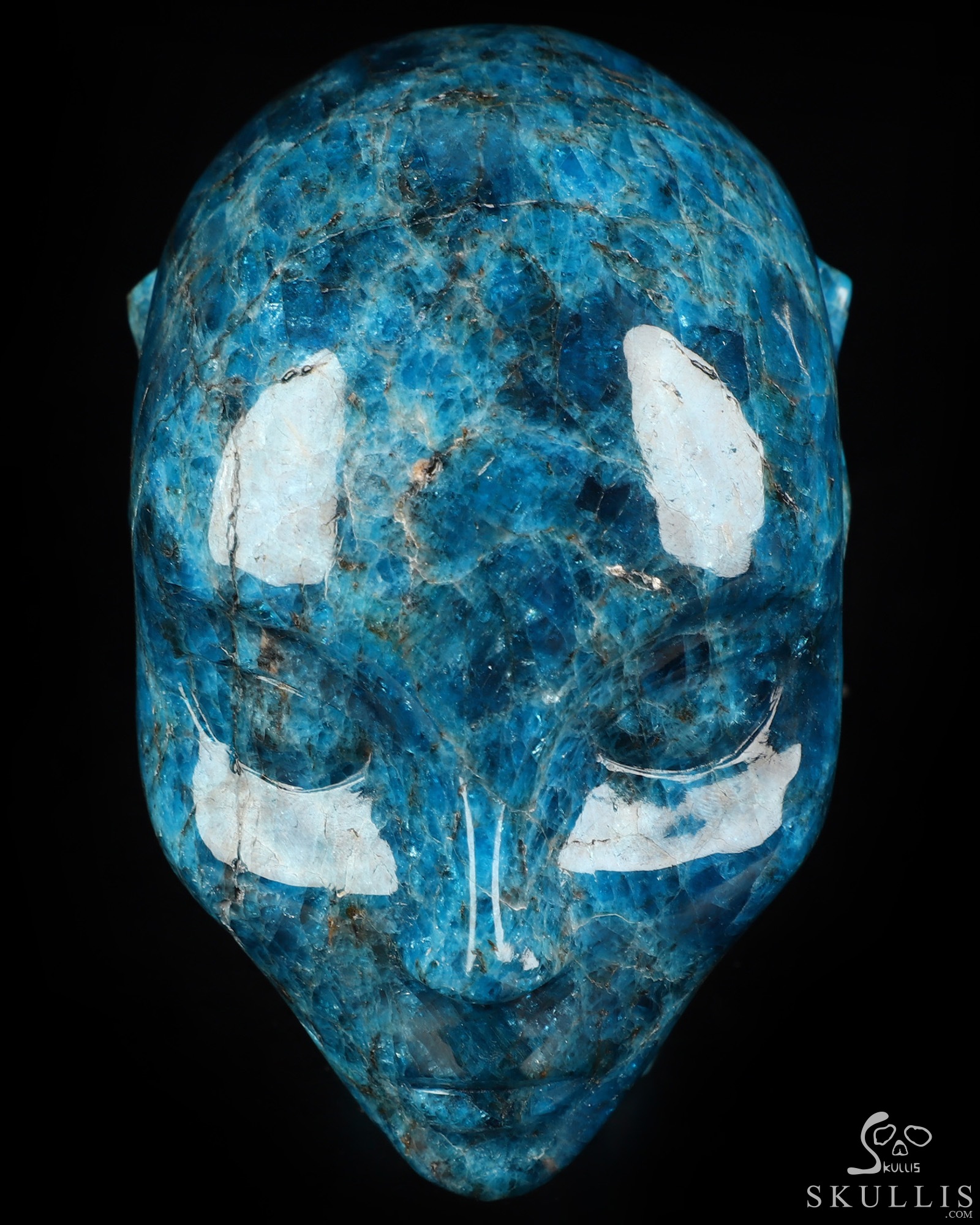 4.0" Blue Apatite Hand Carved Fairy Elf Alien Crystal Skull Companion Sculpture, Crystal Healing 4.0" Blue Apatite Hand Carved Fairy Elf Alien Crystal Skull Companion Sculpture, Crystal Healing