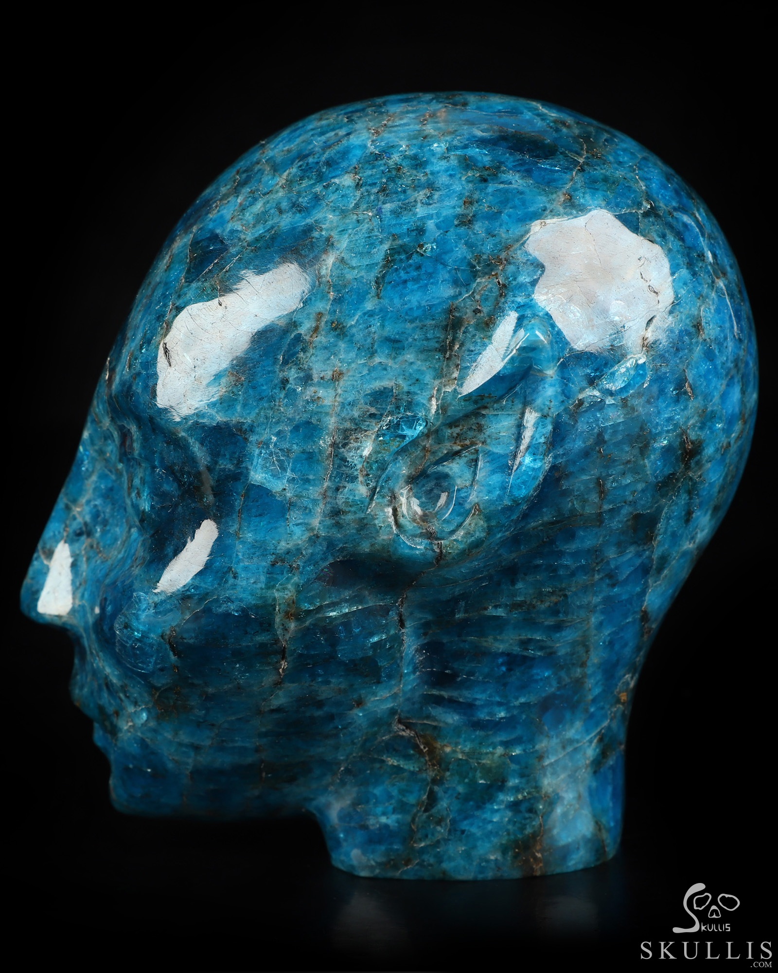 4.0" Blue Apatite Hand Carved Fairy Elf Alien Crystal Skull Companion Sculpture, Crystal Healing 4.0" Blue Apatite Hand Carved Fairy Elf Alien Crystal Skull Companion Sculpture, Crystal Healing