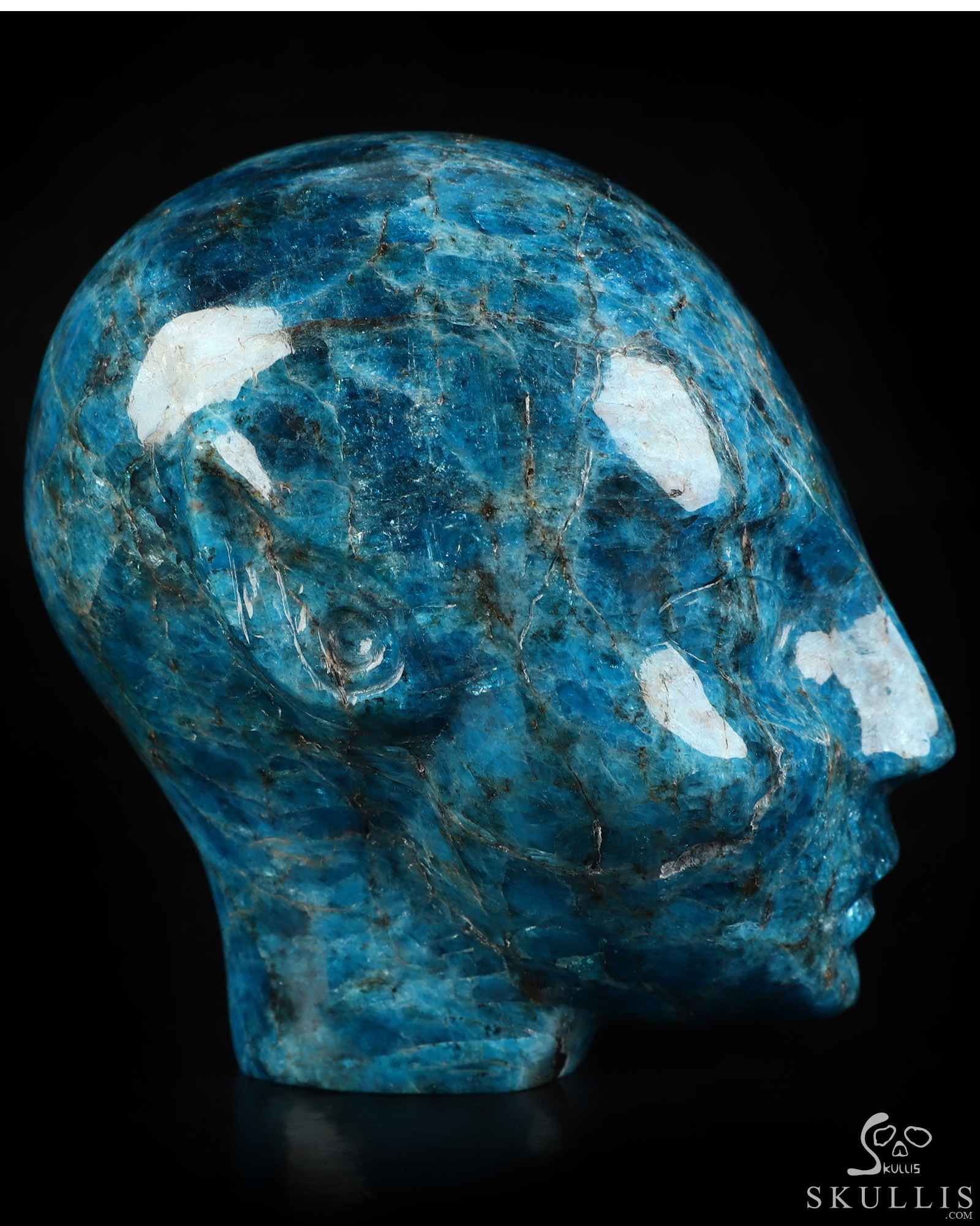 4.0" Blue Apatite Hand Carved Fairy Elf Alien Crystal Skull Companion Sculpture, Crystal Healing 4.0" Blue Apatite Hand Carved Fairy Elf Alien Crystal Skull Companion Sculpture, Crystal Healing