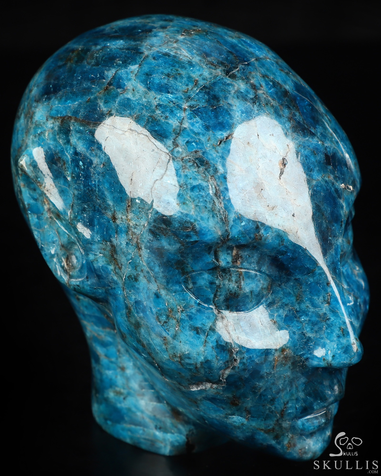 4.0" Blue Apatite Hand Carved Fairy Elf Alien Crystal Skull Companion Sculpture, Crystal Healing 4.0" Blue Apatite Hand Carved Fairy Elf Alien Crystal Skull Companion Sculpture, Crystal Healing
