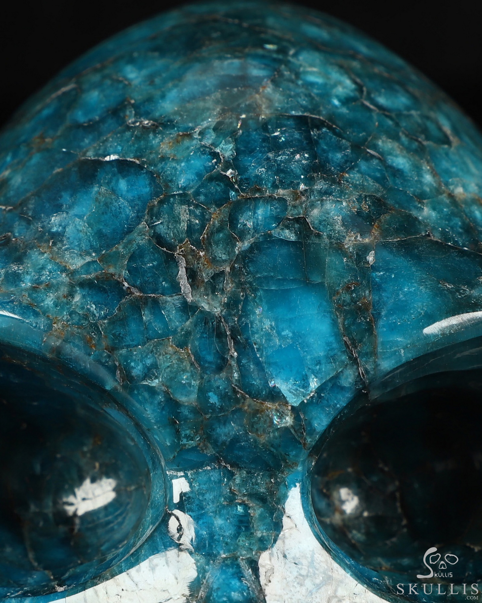 6.8" Blue Apatite Hand Carved Crystal Elongated Mayan Alien Skull Sculpture, Crystal Healing 6.8" Blue Apatite Hand Carved Crystal Elongated Mayan Alien Skull Sculpture, Crystal Healing