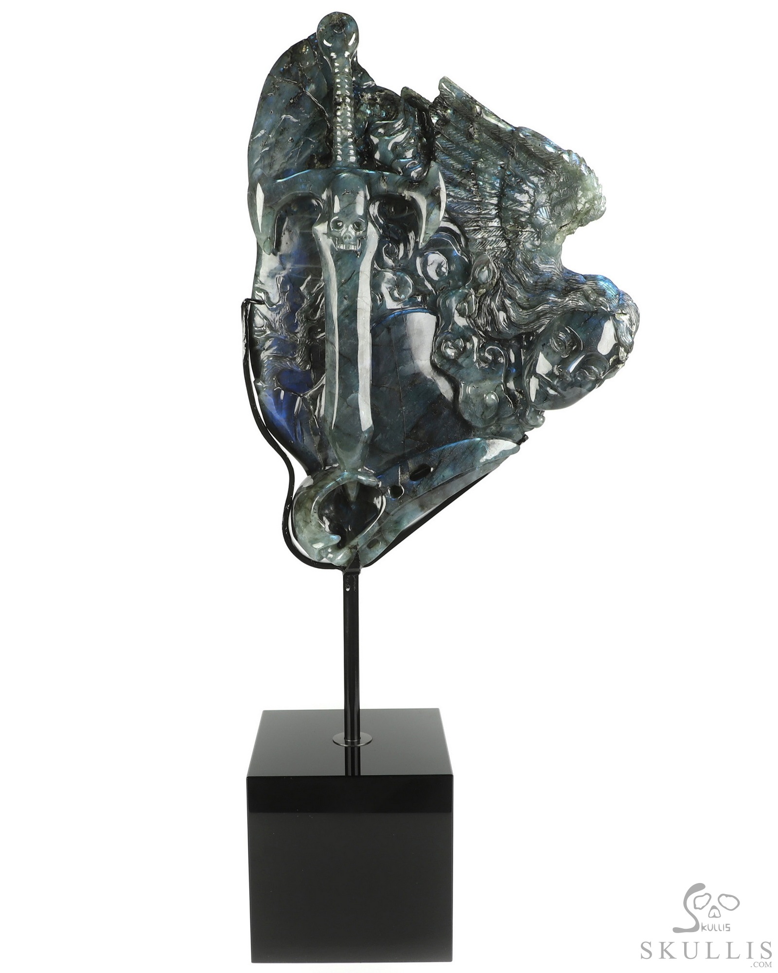 Aug 26, 2026 ACSAD (A Crystal Skull a Day) - The Vigil of Brynhild - 10.5" Labradorite Hand Carved Crystal Skull Fine Art Sculpture With Raven, Valkyrie & Sword, Crystal Healing Aug 26, 2026 ACSAD (A Crystal Skull a Day) - The Vigil of Brynhild - 10.5" Labradorite Hand Carved Crystal Skull Fine Art Sculpture With Raven, Valkyrie & Sword, Crystal Healing