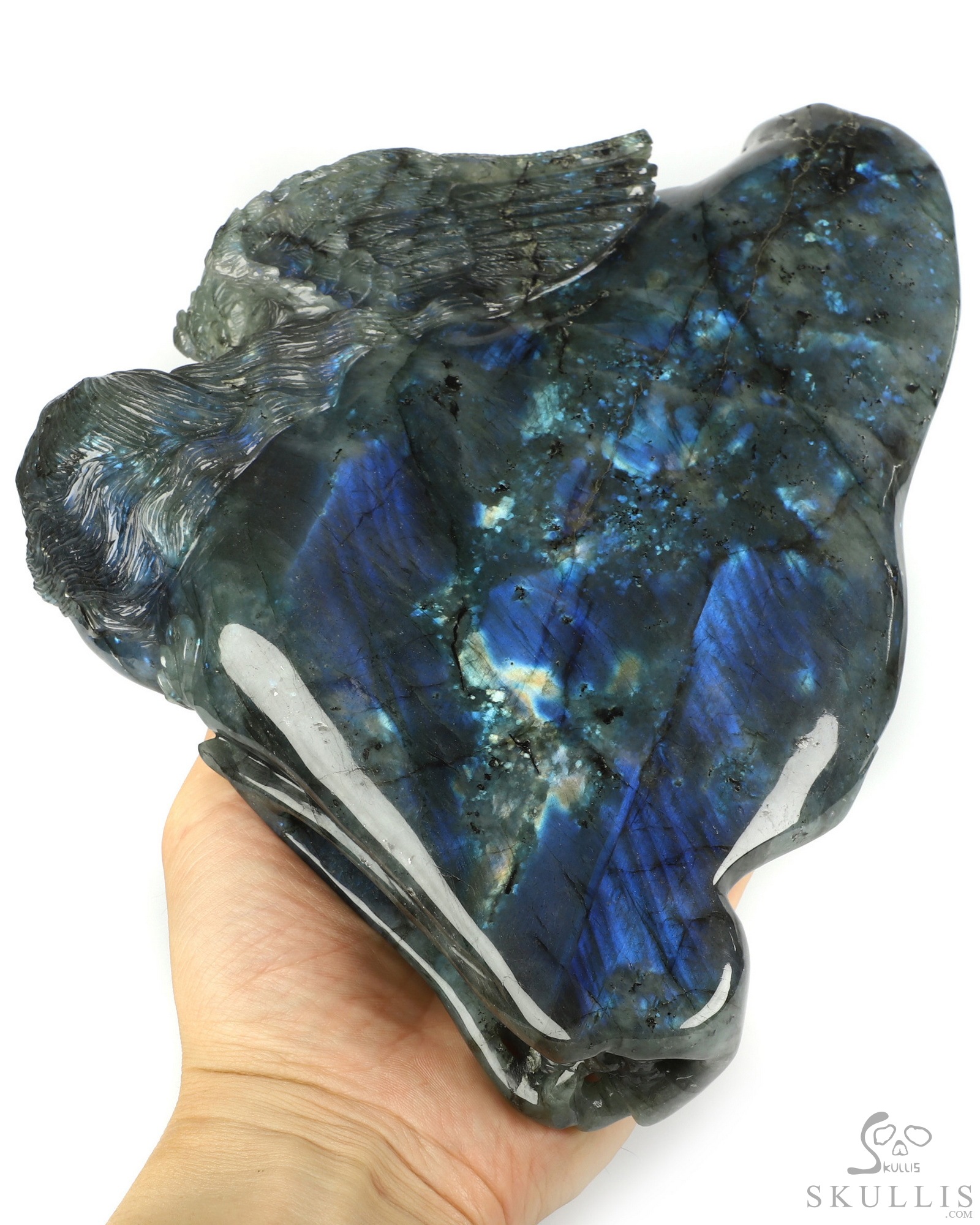Aug 26, 2026 ACSAD (A Crystal Skull a Day) - The Vigil of Brynhild - 10.5" Labradorite Hand Carved Crystal Skull Fine Art Sculpture With Raven, Valkyrie & Sword, Crystal Healing Aug 26, 2026 ACSAD (A Crystal Skull a Day) - The Vigil of Brynhild - 10.5" Labradorite Hand Carved Crystal Skull Fine Art Sculpture With Raven, Valkyrie & Sword, Crystal Healing