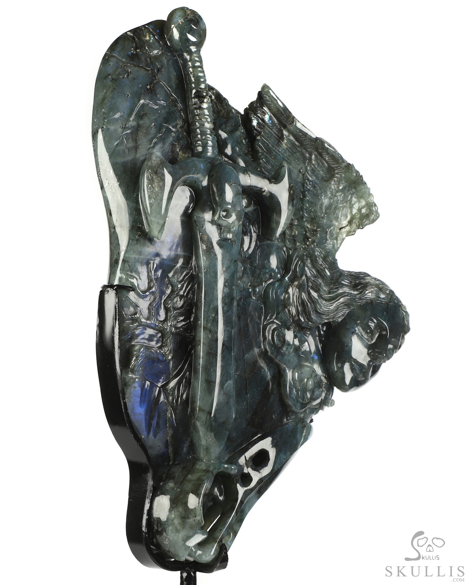 Aug 26, 2026 ACSAD (A Crystal Skull a Day) - The Vigil of Brynhild - 10.5" Labradorite Hand Carved Crystal Skull Fine Art Sculpture With Raven, Valkyrie & Sword, Crystal Healing Aug 26, 2026 ACSAD (A Crystal Skull a Day) - The Vigil of Brynhild - 10.5" Labradorite Hand Carved Crystal Skull Fine Art Sculpture With Raven, Valkyrie & Sword, Crystal Healing