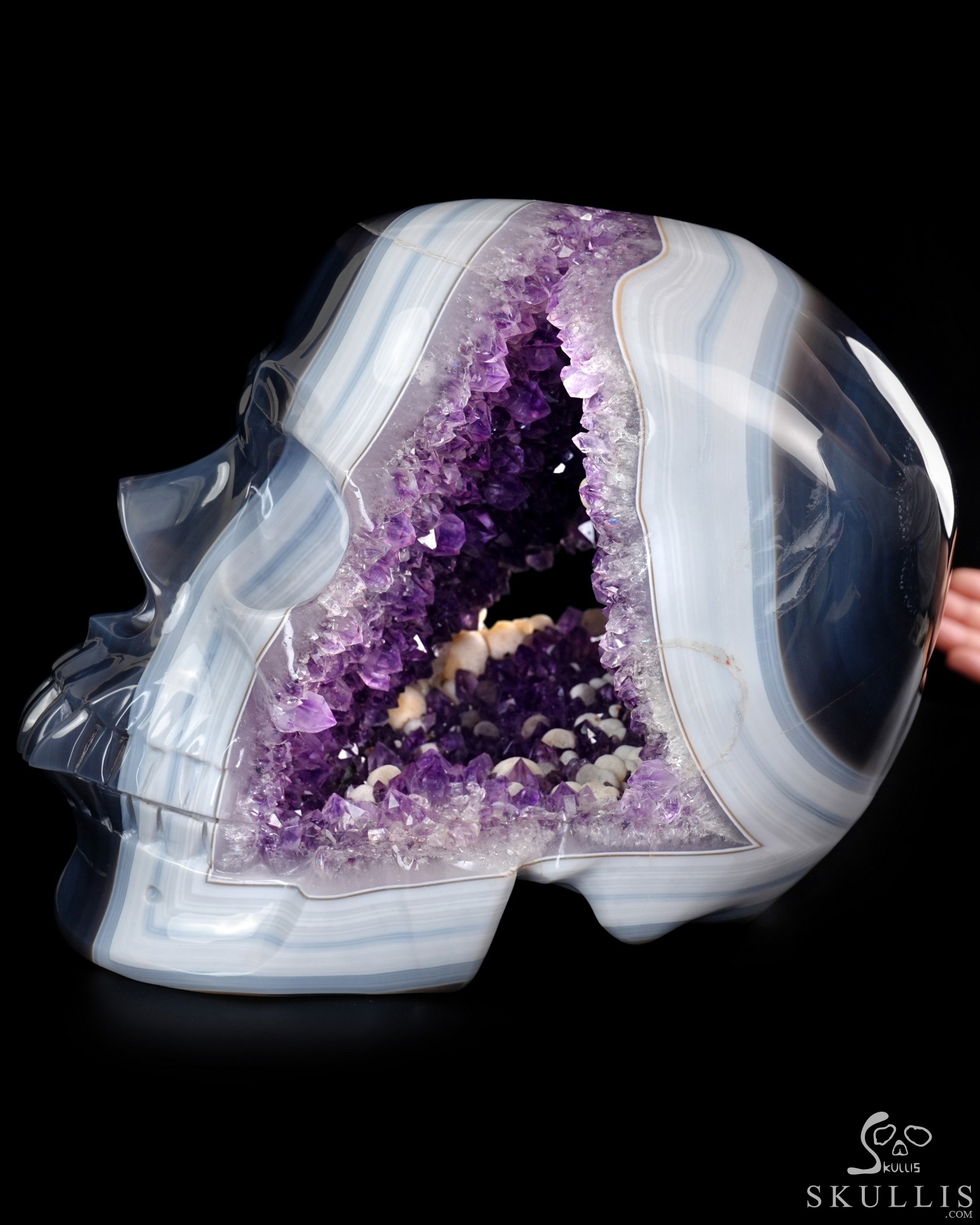 Aug 17, 2026 ACSAD (A Crystal Skull a Day) - Cosmic Snowfall - Lifesized 9.1" Agate Amethyst Geode Hand Carved Crystal Skull, Super Realistic, Crystal Healing Aug 17, 2026 ACSAD (A Crystal Skull a Day) - Cosmic Snowfall - Lifesized 9.1" Agate Amethyst Geode Hand Carved Crystal Skull, Super Realistic, Crystal Healing