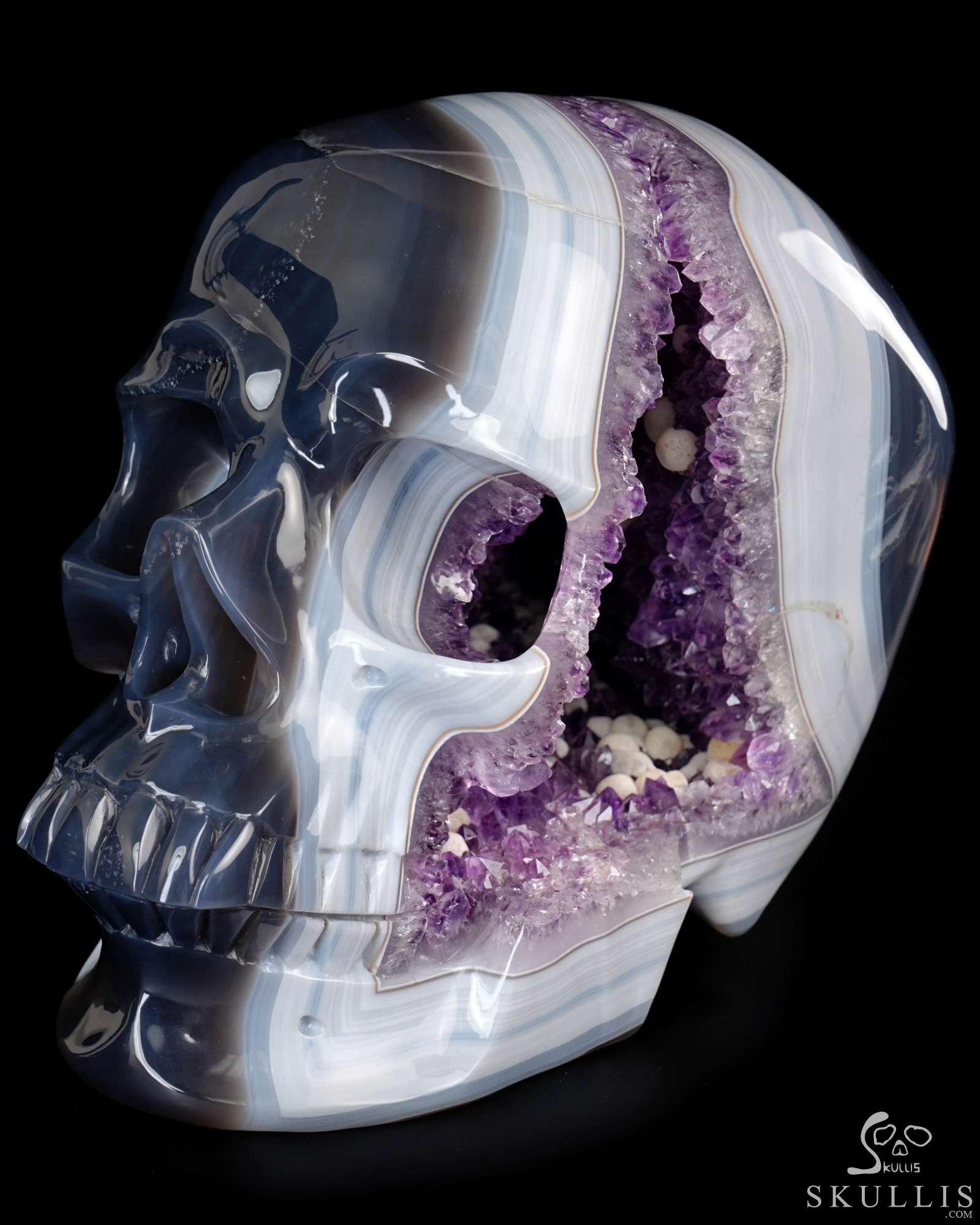 Aug 17, 2026 ACSAD (A Crystal Skull a Day) - Cosmic Snowfall - Lifesized 9.1" Agate Amethyst Geode Hand Carved Crystal Skull, Super Realistic, Crystal Healing Aug 17, 2026 ACSAD (A Crystal Skull a Day) - Cosmic Snowfall - Lifesized 9.1" Agate Amethyst Geode Hand Carved Crystal Skull, Super Realistic, Crystal Healing