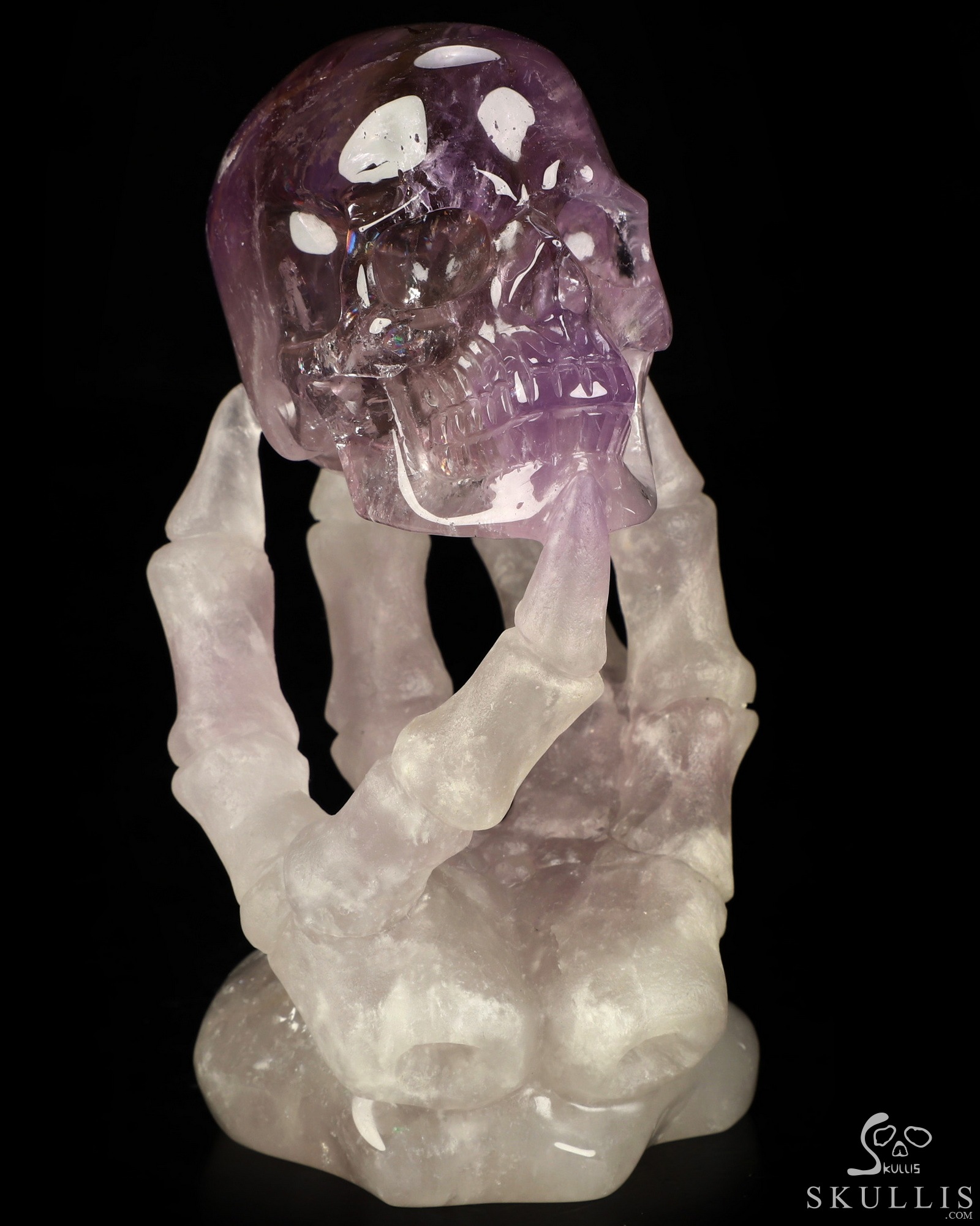 4.7" Amethyst Hand Carved Crystal Skull with Hand Bone Fine Art Sculpture, Crystal Healing 4.7" Amethyst Hand Carved Crystal Skull with Hand Bone Fine Art Sculpture, Crystal Healing