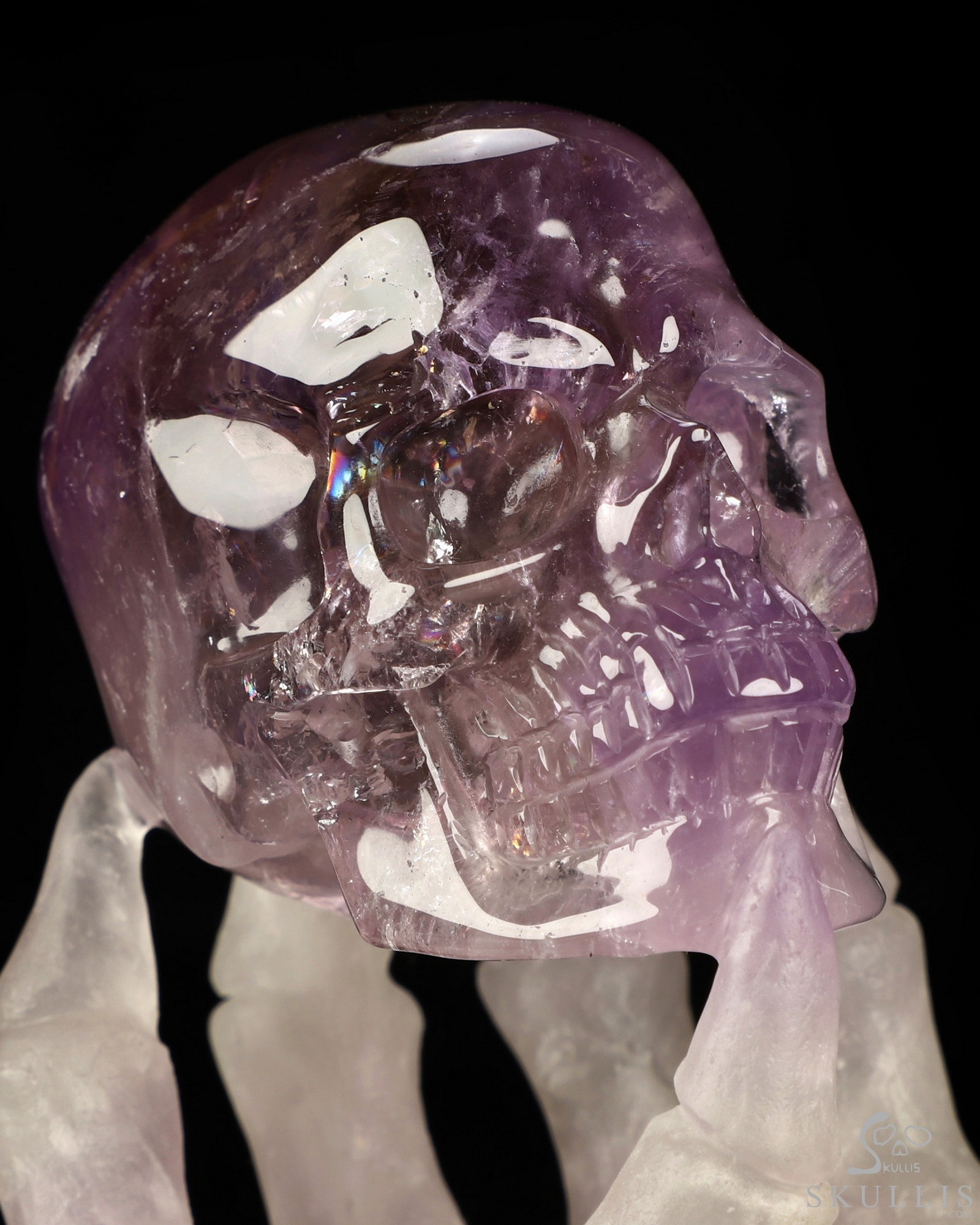 4.7" Amethyst Hand Carved Crystal Skull with Hand Bone Fine Art Sculpture, Crystal Healing 4.7" Amethyst Hand Carved Crystal Skull with Hand Bone Fine Art Sculpture, Crystal Healing