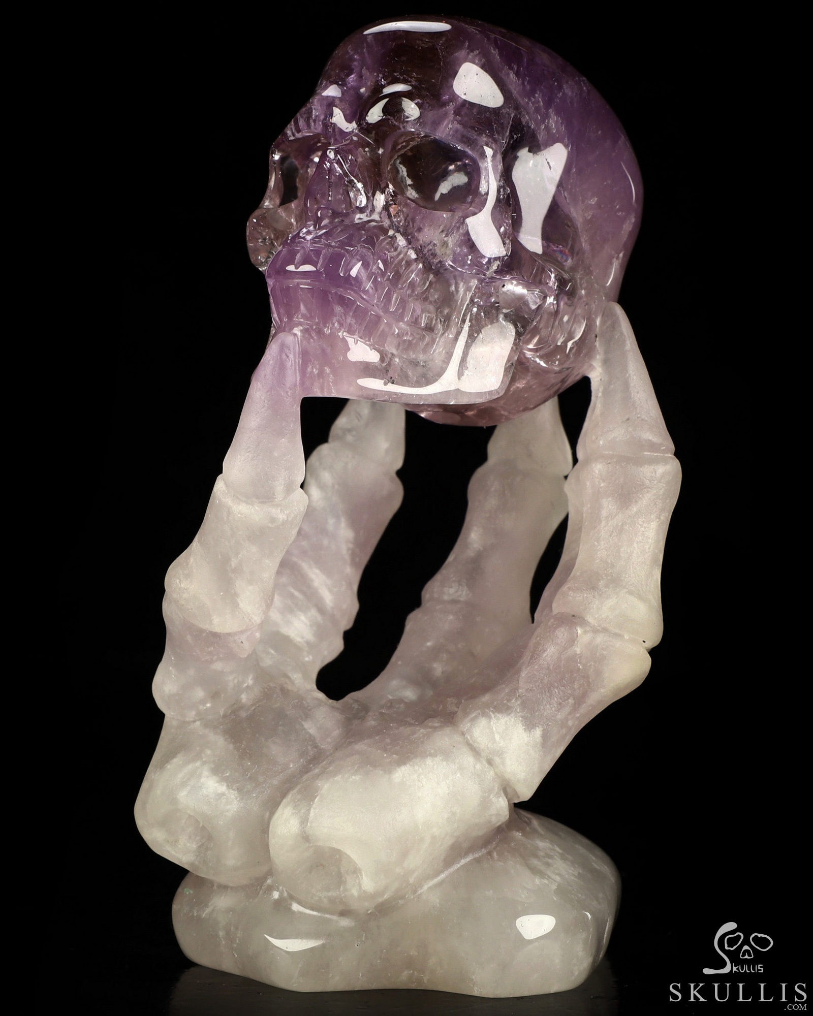 4.7" Amethyst Hand Carved Crystal Skull with Hand Bone Fine Art Sculpture, Crystal Healing 4.7" Amethyst Hand Carved Crystal Skull with Hand Bone Fine Art Sculpture, Crystal Healing