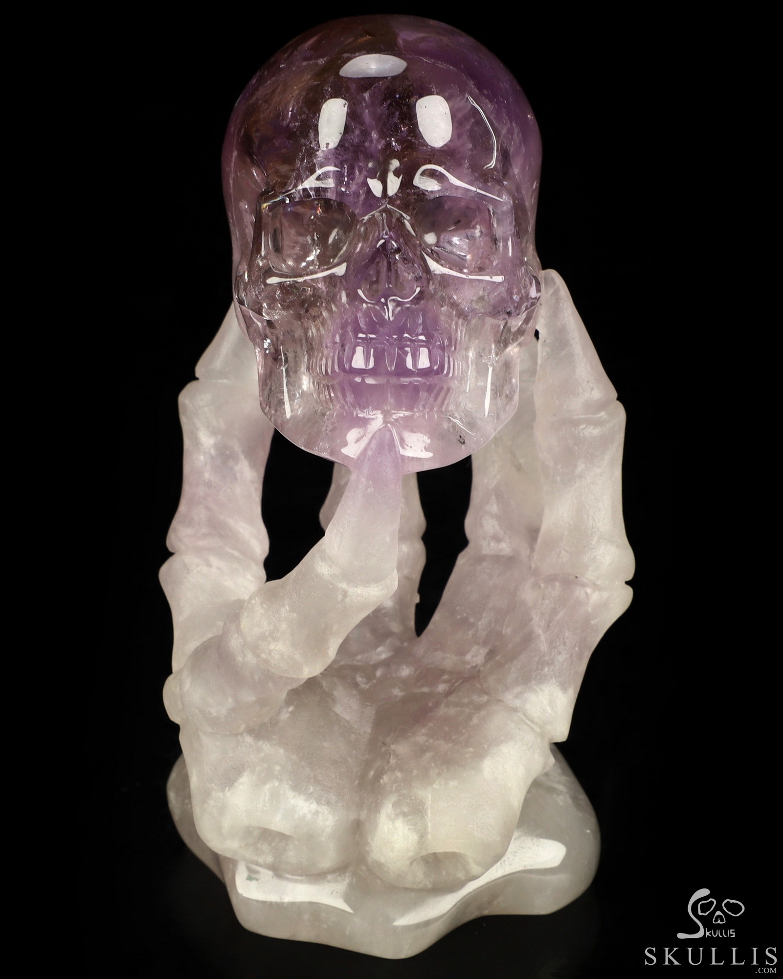 4.7" Amethyst Hand Carved Crystal Skull with Hand Bone Fine Art Sculpture, Crystal Healing 4.7" Amethyst Hand Carved Crystal Skull with Hand Bone Fine Art Sculpture, Crystal Healing