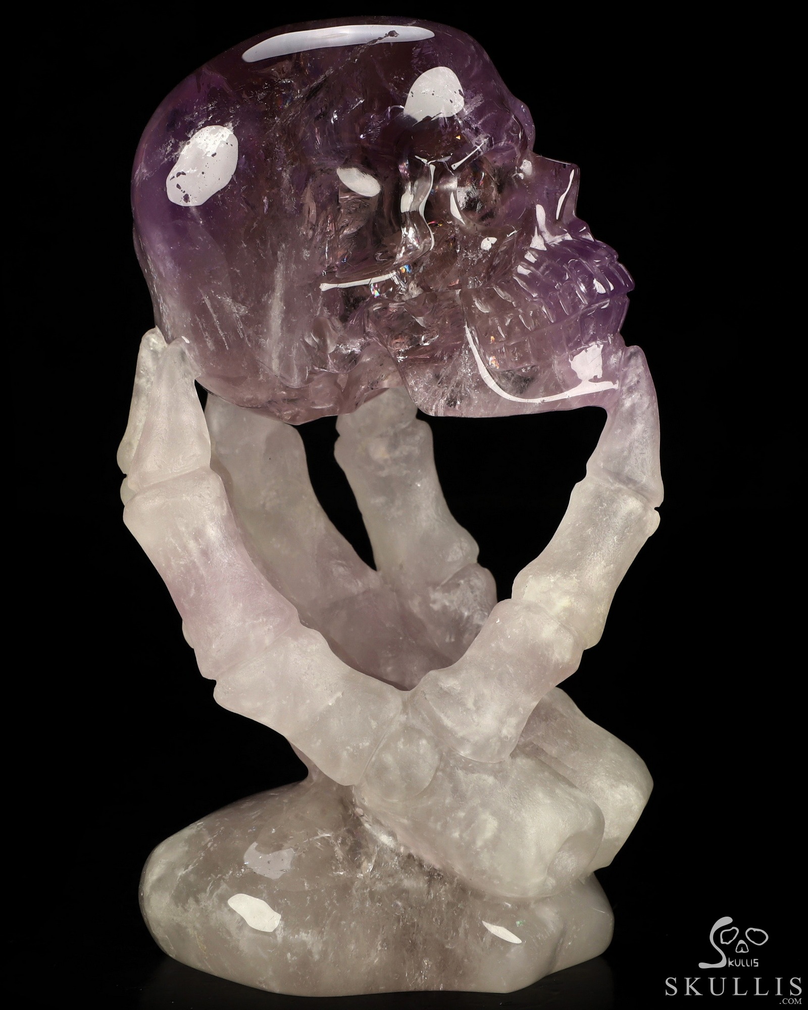 4.7" Amethyst Hand Carved Crystal Skull with Hand Bone Fine Art Sculpture, Crystal Healing 4.7" Amethyst Hand Carved Crystal Skull with Hand Bone Fine Art Sculpture, Crystal Healing