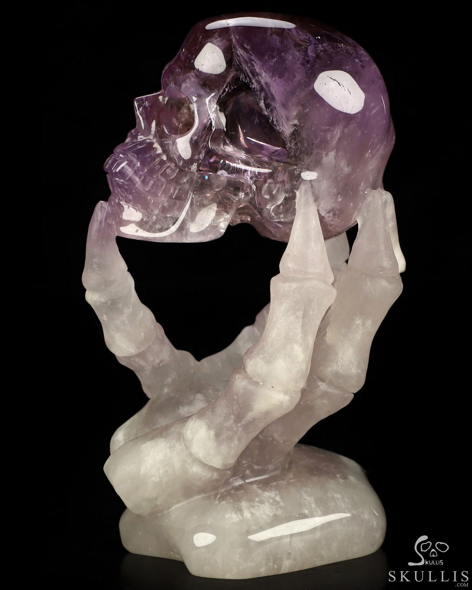 4.7" Amethyst Hand Carved Crystal Skull with Hand Bone Fine Art Sculpture, Crystal Healing 4.7" Amethyst Hand Carved Crystal Skull with Hand Bone Fine Art Sculpture, Crystal Healing