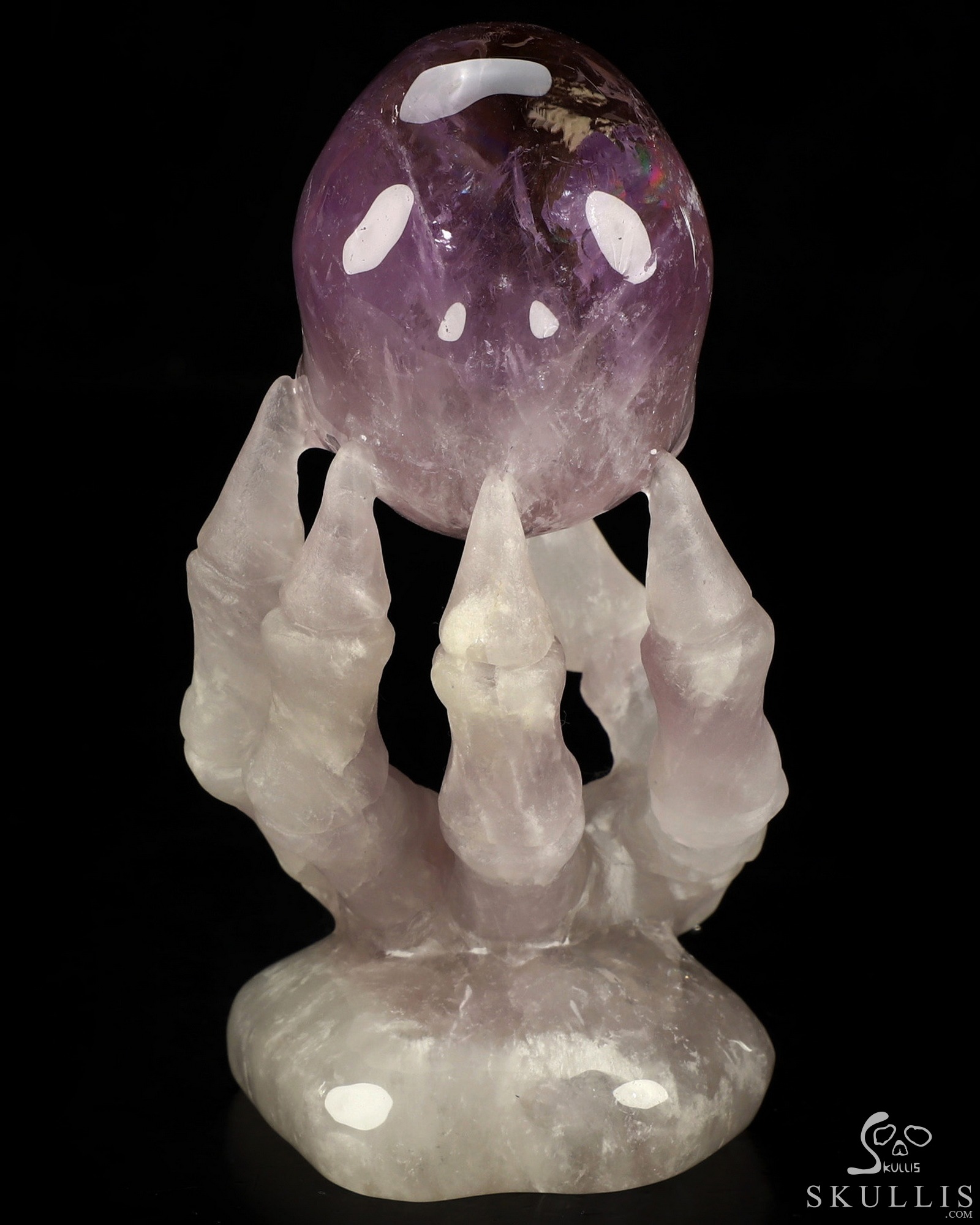 4.7" Amethyst Hand Carved Crystal Skull with Hand Bone Fine Art Sculpture, Crystal Healing 4.7" Amethyst Hand Carved Crystal Skull with Hand Bone Fine Art Sculpture, Crystal Healing