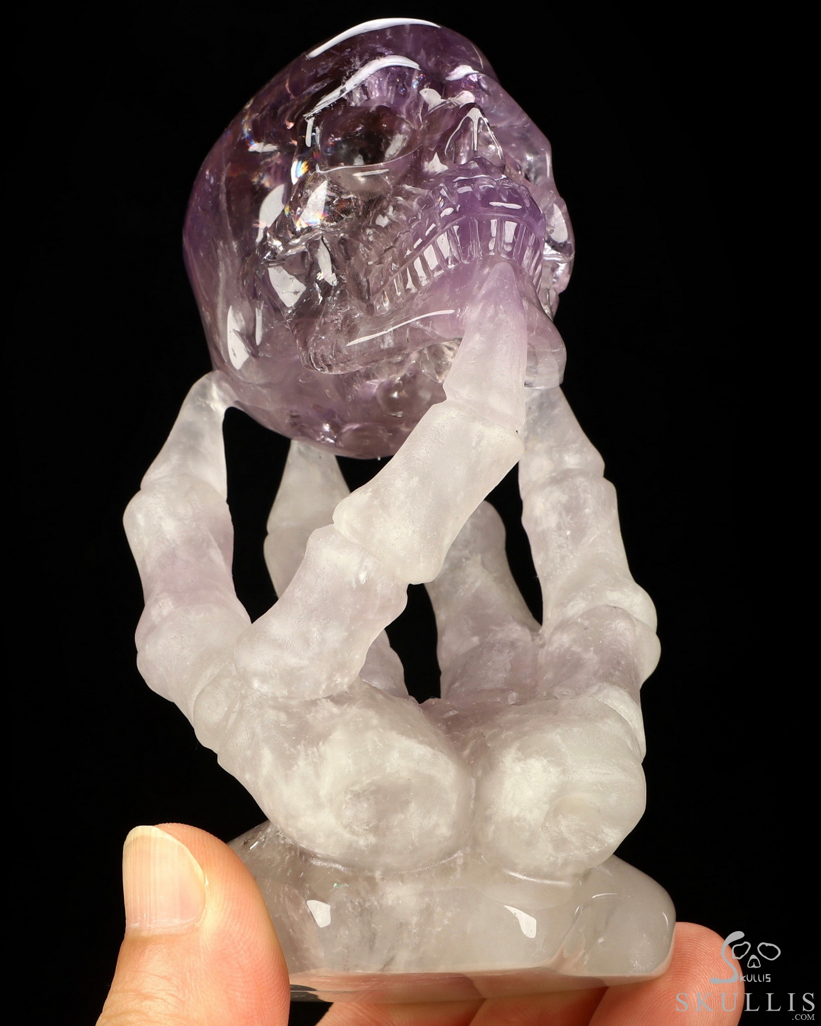 4.7" Amethyst Hand Carved Crystal Skull with Hand Bone Fine Art Sculpture, Crystal Healing 4.7" Amethyst Hand Carved Crystal Skull with Hand Bone Fine Art Sculpture, Crystal Healing