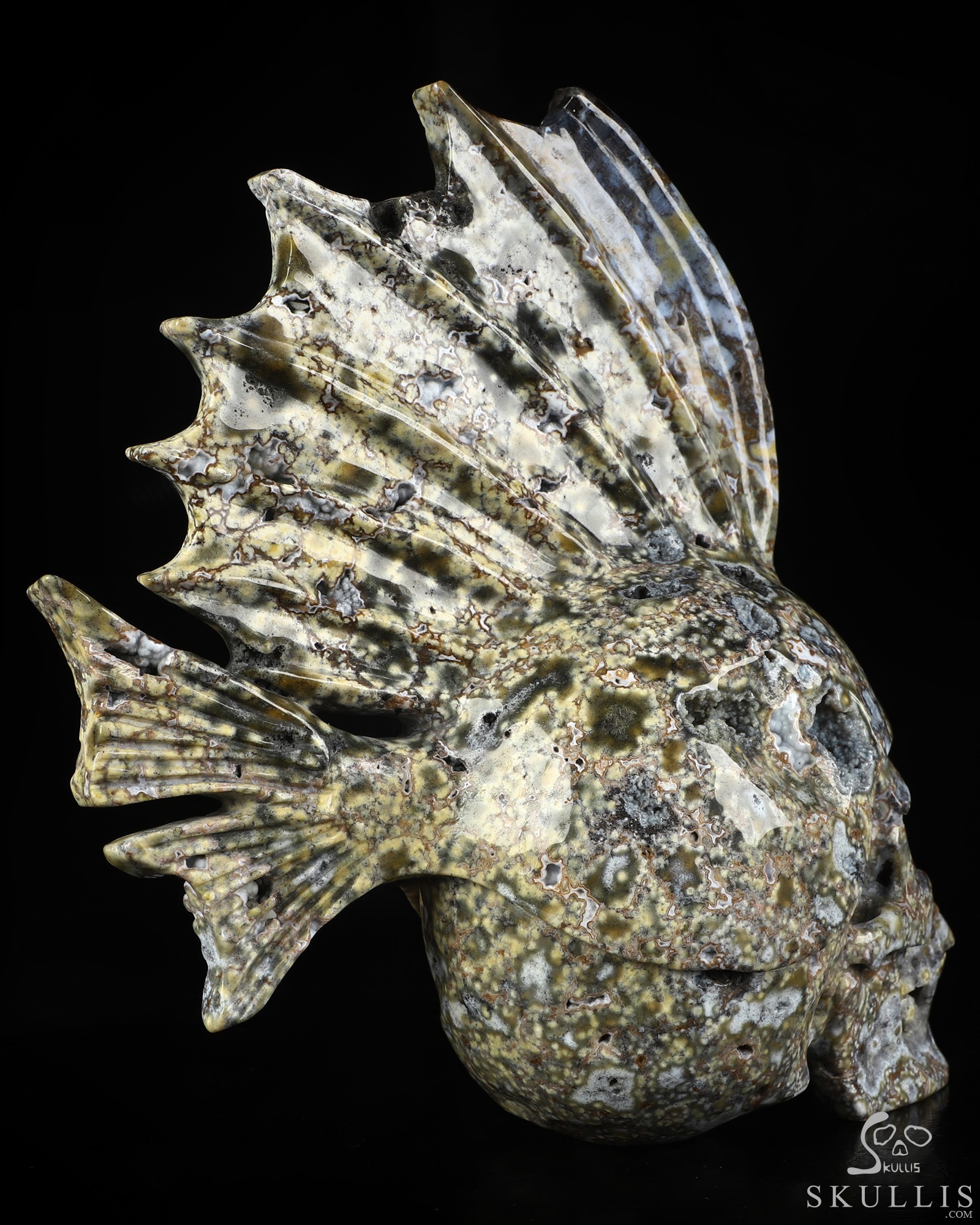 8.7" Blue Ocean AgateHand Carved Fish Crystal Skull Fine Art Sculpture, Crystal Healing 8.7" Blue Ocean AgateHand Carved Fish Crystal Skull Fine Art Sculpture, Crystal Healing