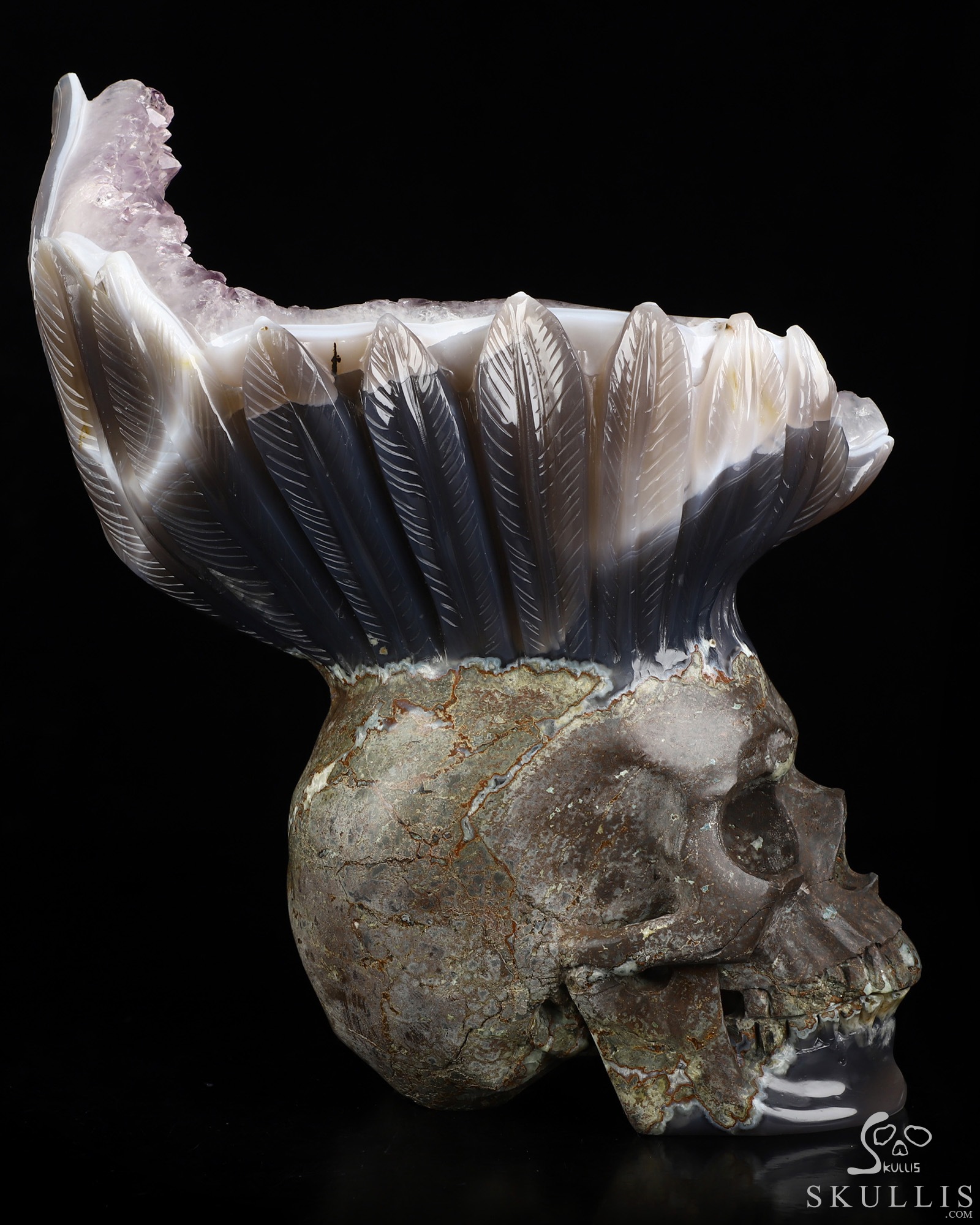 9.3" Agate Amethyst Druse Hand Carved Crystal Skull Fine Art Sculpture, Crystal Healing 9.3" Agate Amethyst Druse Hand Carved Crystal Skull Fine Art Sculpture, Crystal Healing