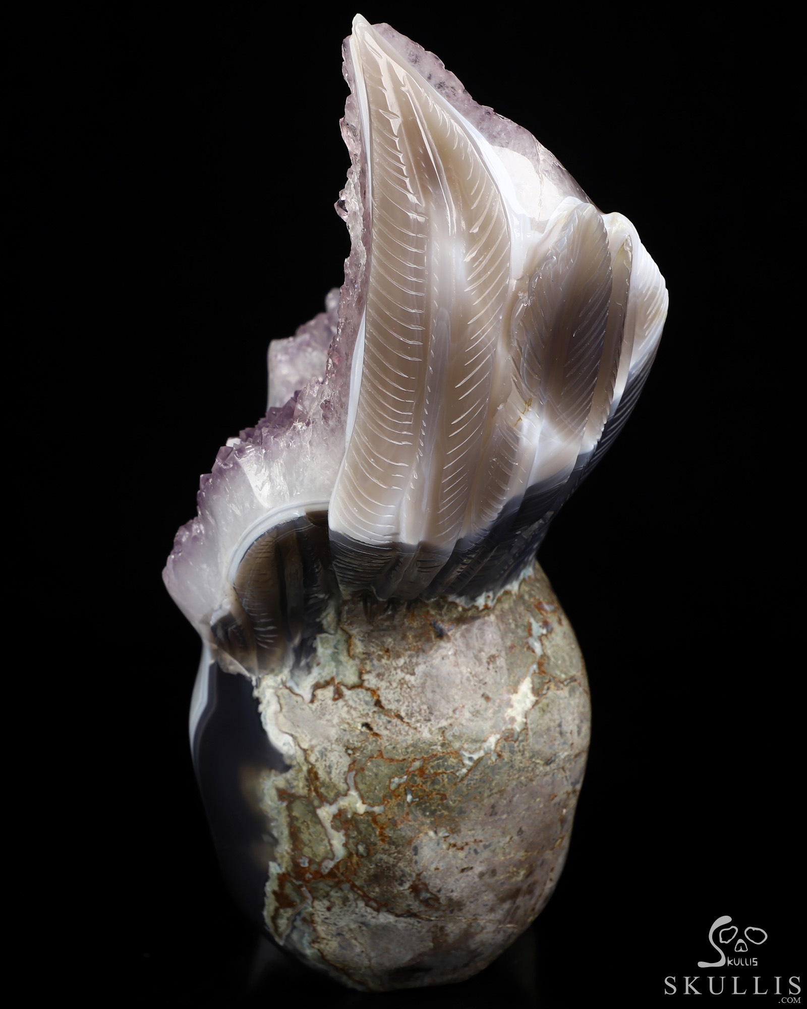 9.3" Agate Amethyst Druse Hand Carved Crystal Skull Fine Art Sculpture, Crystal Healing 9.3" Agate Amethyst Druse Hand Carved Crystal Skull Fine Art Sculpture, Crystal Healing