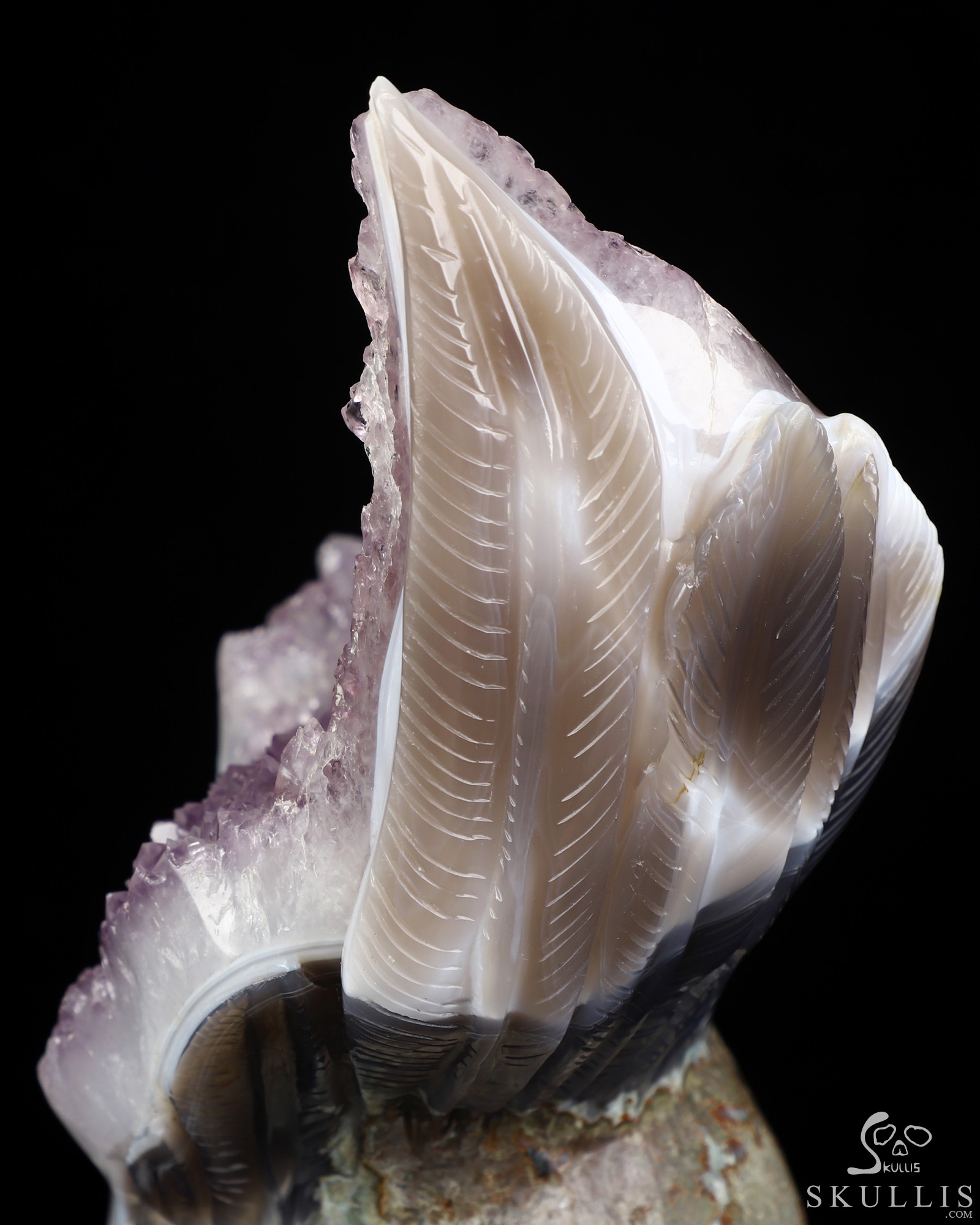 9.3" Agate Amethyst Druse Hand Carved Crystal Skull Fine Art Sculpture, Crystal Healing 9.3" Agate Amethyst Druse Hand Carved Crystal Skull Fine Art Sculpture, Crystal Healing
