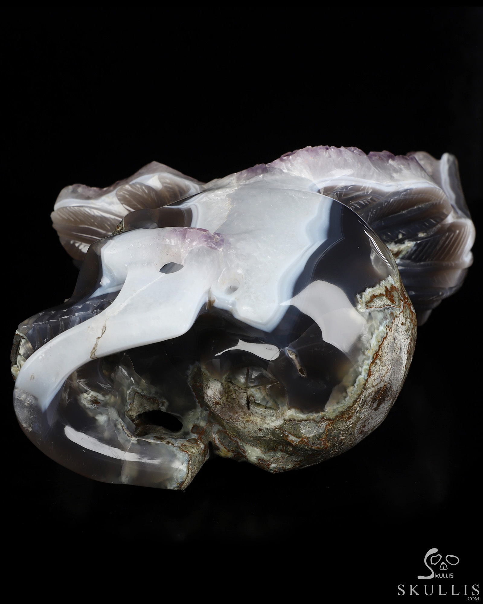 9.3" Agate Amethyst Druse Hand Carved Crystal Skull Fine Art Sculpture, Crystal Healing 9.3" Agate Amethyst Druse Hand Carved Crystal Skull Fine Art Sculpture, Crystal Healing