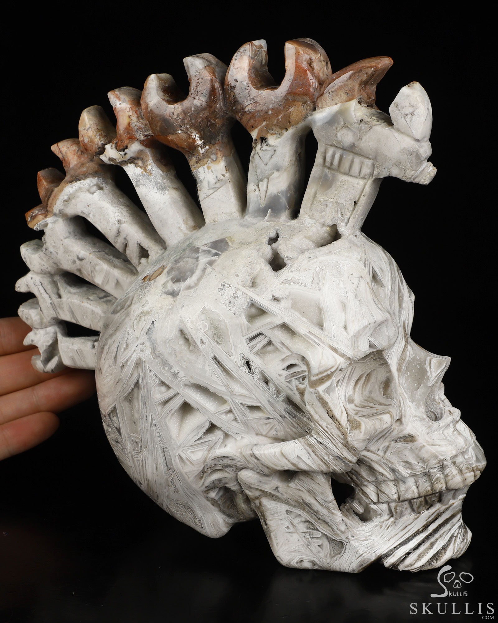 Sept 1, 2026 ACSAD (A Crystal Skull a Day) - Architect of Chaos - 7.4" Lattice Agate Hand Carved Punk Wrench Mohawk Crystal Skull Fine Art Sculpture, Crystal Healing Sept 1, 2026 ACSAD (A Crystal Skull a Day) - Architect of Chaos - 7.4" Lattice Agate Hand Carved Punk Wrench Mohawk Crystal Skull Fine Art Sculpture, Crystal Healing