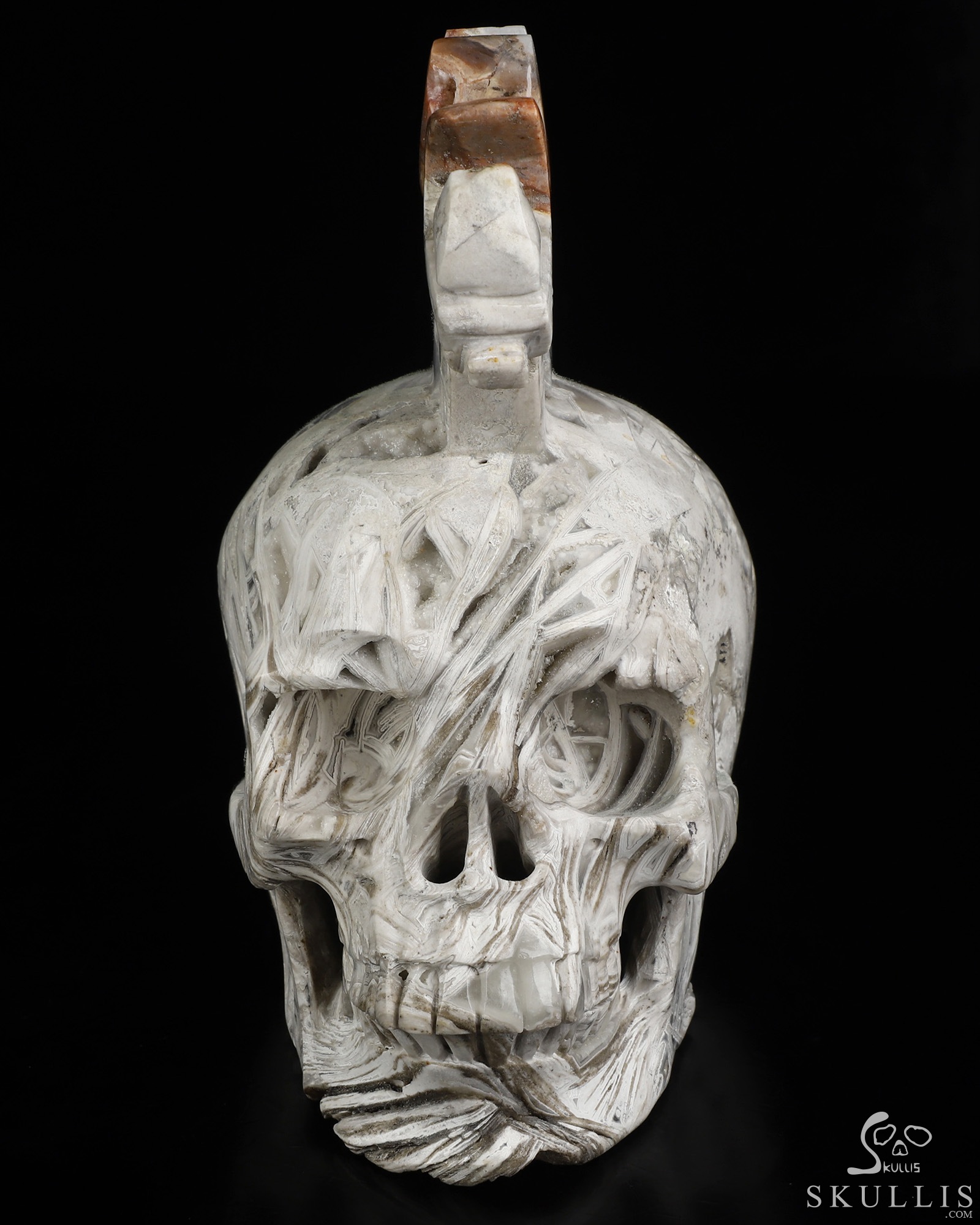 Sept 1, 2026 ACSAD (A Crystal Skull a Day) - Architect of Chaos - 7.4" Lattice Agate Hand Carved Punk Wrench Mohawk Crystal Skull Fine Art Sculpture, Crystal Healing Sept 1, 2026 ACSAD (A Crystal Skull a Day) - Architect of Chaos - 7.4" Lattice Agate Hand Carved Punk Wrench Mohawk Crystal Skull Fine Art Sculpture, Crystal Healing
