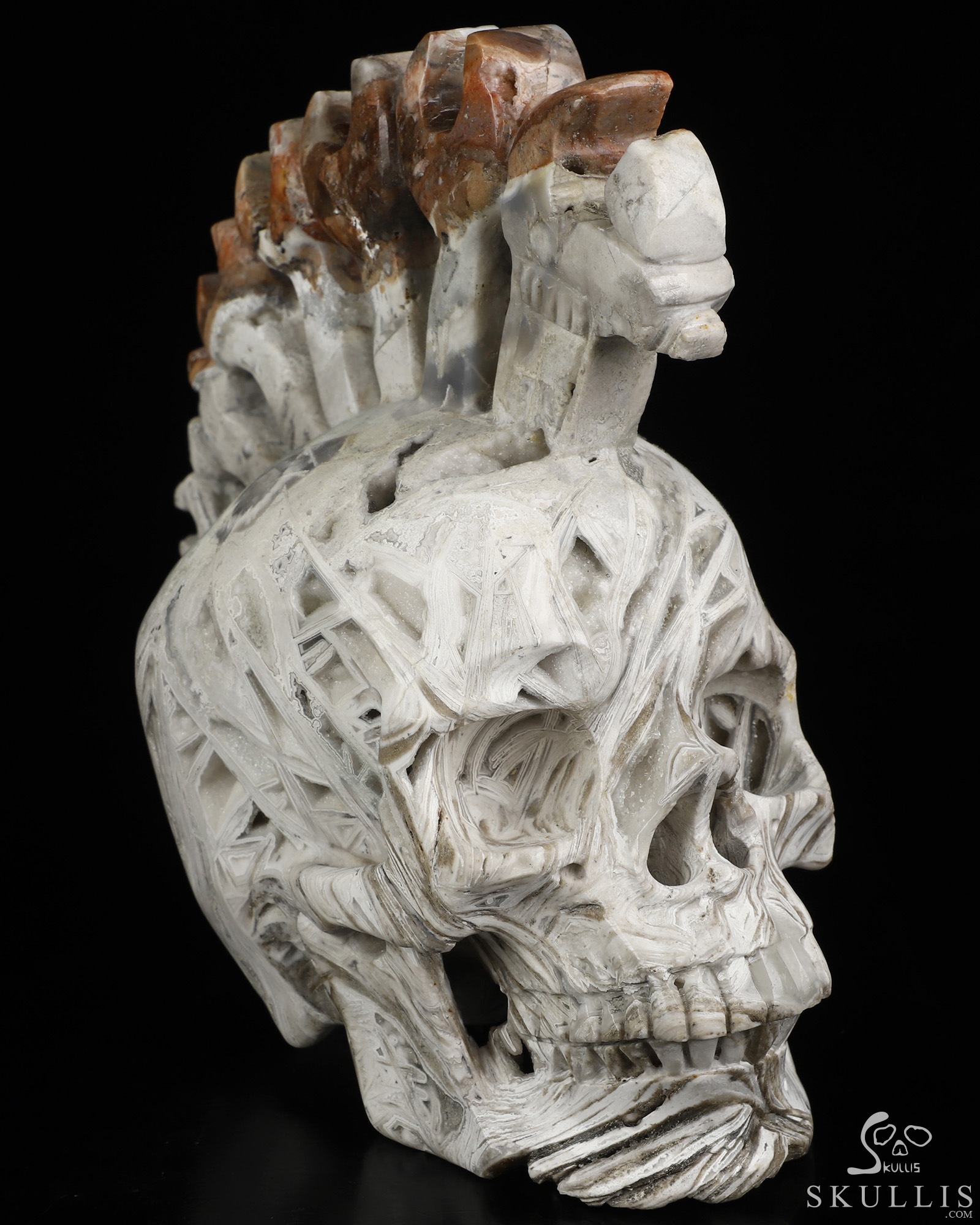 Sept 1, 2026 ACSAD (A Crystal Skull a Day) - Architect of Chaos - 7.4" Lattice Agate Hand Carved Punk Wrench Mohawk Crystal Skull Fine Art Sculpture, Crystal Healing Sept 1, 2026 ACSAD (A Crystal Skull a Day) - Architect of Chaos - 7.4" Lattice Agate Hand Carved Punk Wrench Mohawk Crystal Skull Fine Art Sculpture, Crystal Healing