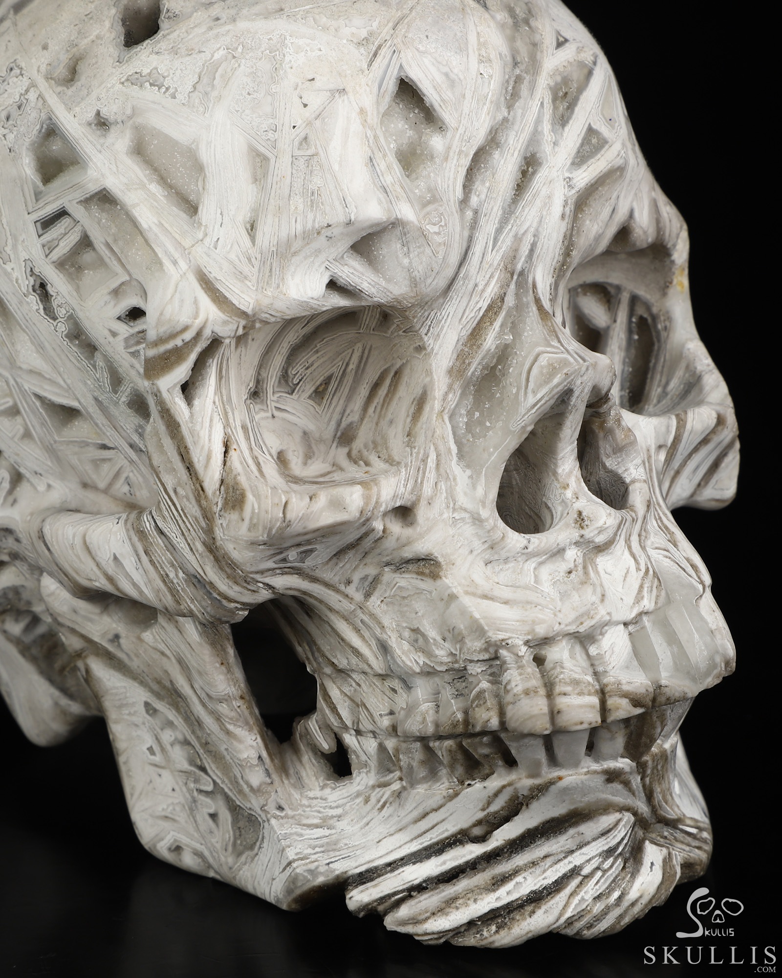 Sept 1, 2026 ACSAD (A Crystal Skull a Day) - Architect of Chaos - 7.4" Lattice Agate Hand Carved Punk Wrench Mohawk Crystal Skull Fine Art Sculpture, Crystal Healing Sept 1, 2026 ACSAD (A Crystal Skull a Day) - Architect of Chaos - 7.4" Lattice Agate Hand Carved Punk Wrench Mohawk Crystal Skull Fine Art Sculpture, Crystal Healing