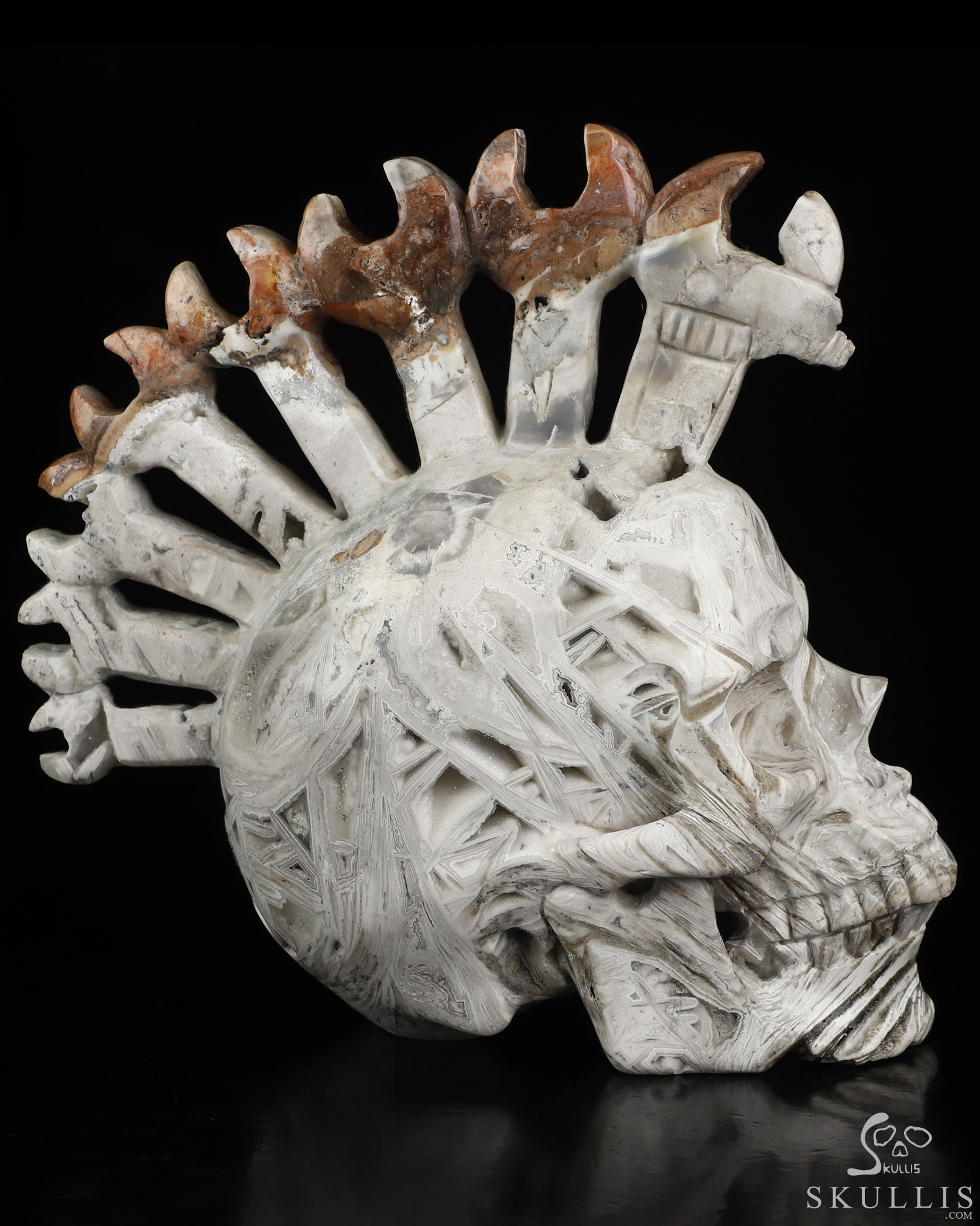 Sept 1, 2026 ACSAD (A Crystal Skull a Day) - Architect of Chaos - 7.4" Lattice Agate Hand Carved Punk Wrench Mohawk Crystal Skull Fine Art Sculpture, Crystal Healing Sept 1, 2026 ACSAD (A Crystal Skull a Day) - Architect of Chaos - 7.4" Lattice Agate Hand Carved Punk Wrench Mohawk Crystal Skull Fine Art Sculpture, Crystal Healing