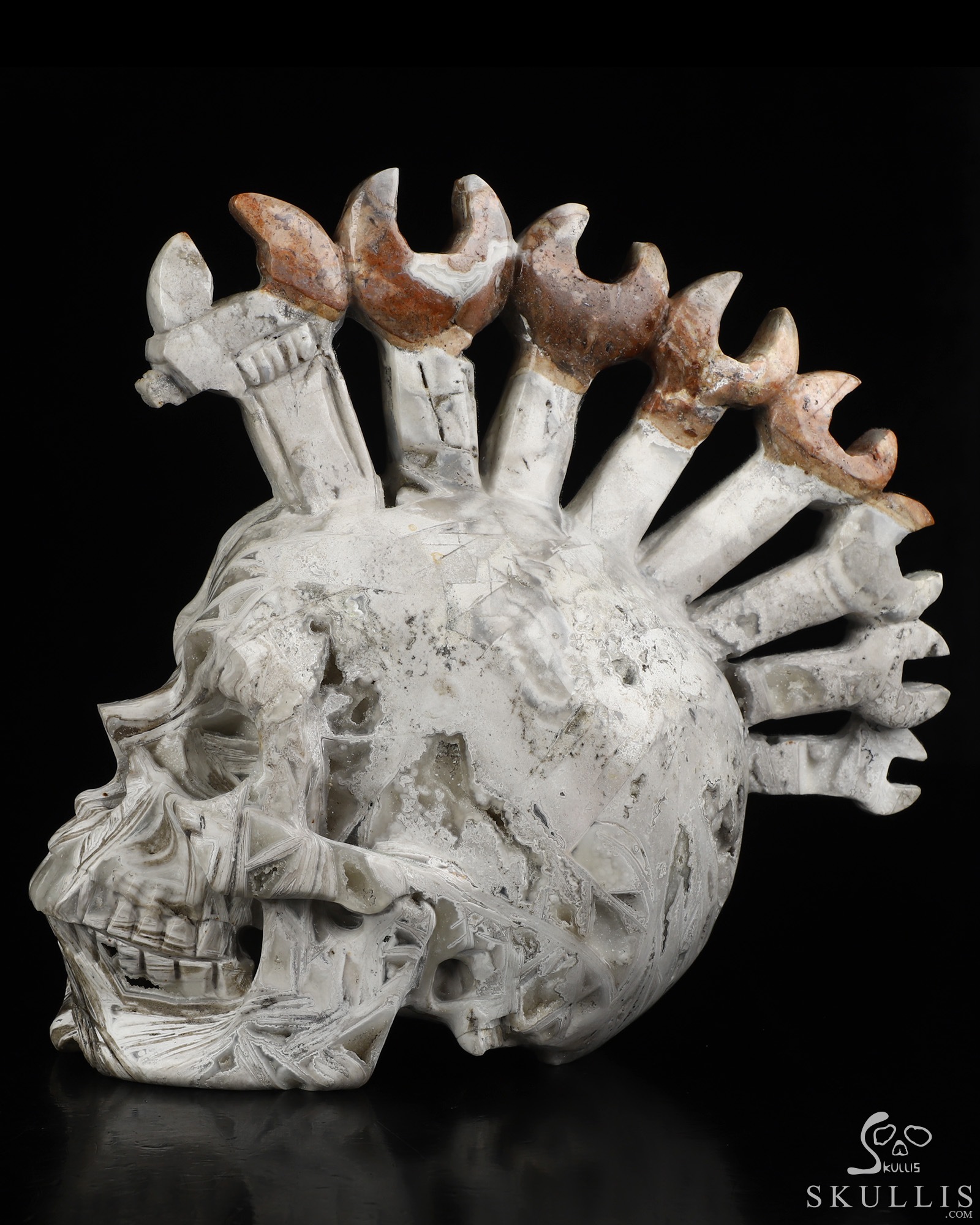 Sept 1, 2026 ACSAD (A Crystal Skull a Day) - Architect of Chaos - 7.4" Lattice Agate Hand Carved Punk Wrench Mohawk Crystal Skull Fine Art Sculpture, Crystal Healing Sept 1, 2026 ACSAD (A Crystal Skull a Day) - Architect of Chaos - 7.4" Lattice Agate Hand Carved Punk Wrench Mohawk Crystal Skull Fine Art Sculpture, Crystal Healing