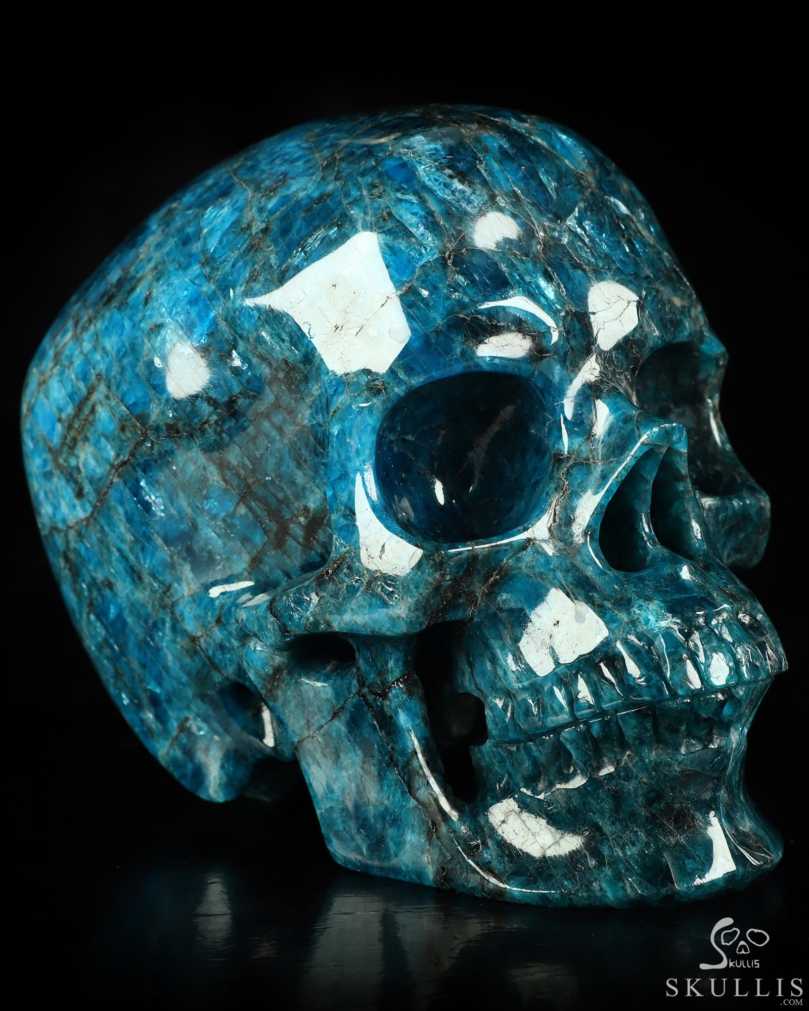 5.0" Blue Apatite Hand Carved Crystal Skull, Super Realistic, Crystal Healing 5.0" Blue Apatite Hand Carved Crystal Skull, Super Realistic, Crystal Healing