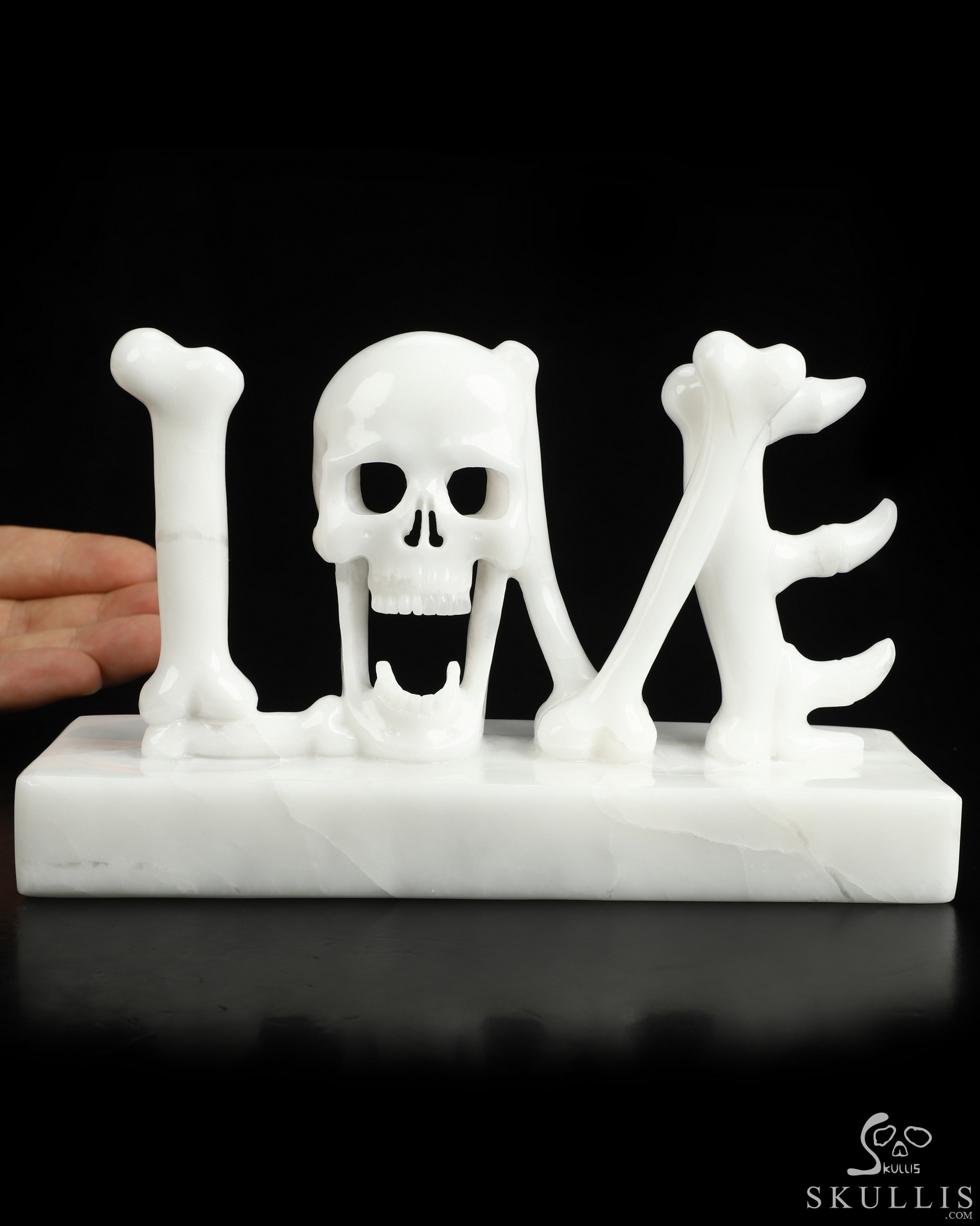 Sept 4, 2026 ACSAD (A Crystal Skull a Day) - To the Very Bone - 7.2" White Jade Hand Carved Crystal Skull Fine Art Sculpture depicting "LOVE" formed by human anatomical bones and a skull, Crystal Healing Sept 4, 2026 ACSAD (A Crystal Skull a Day) - To the Very Bone - 7.2" White Jade Hand Carved Crystal Skull Fine Art Sculpture depicting "LOVE" formed by human anatomical bones and a skull, Crystal Healing