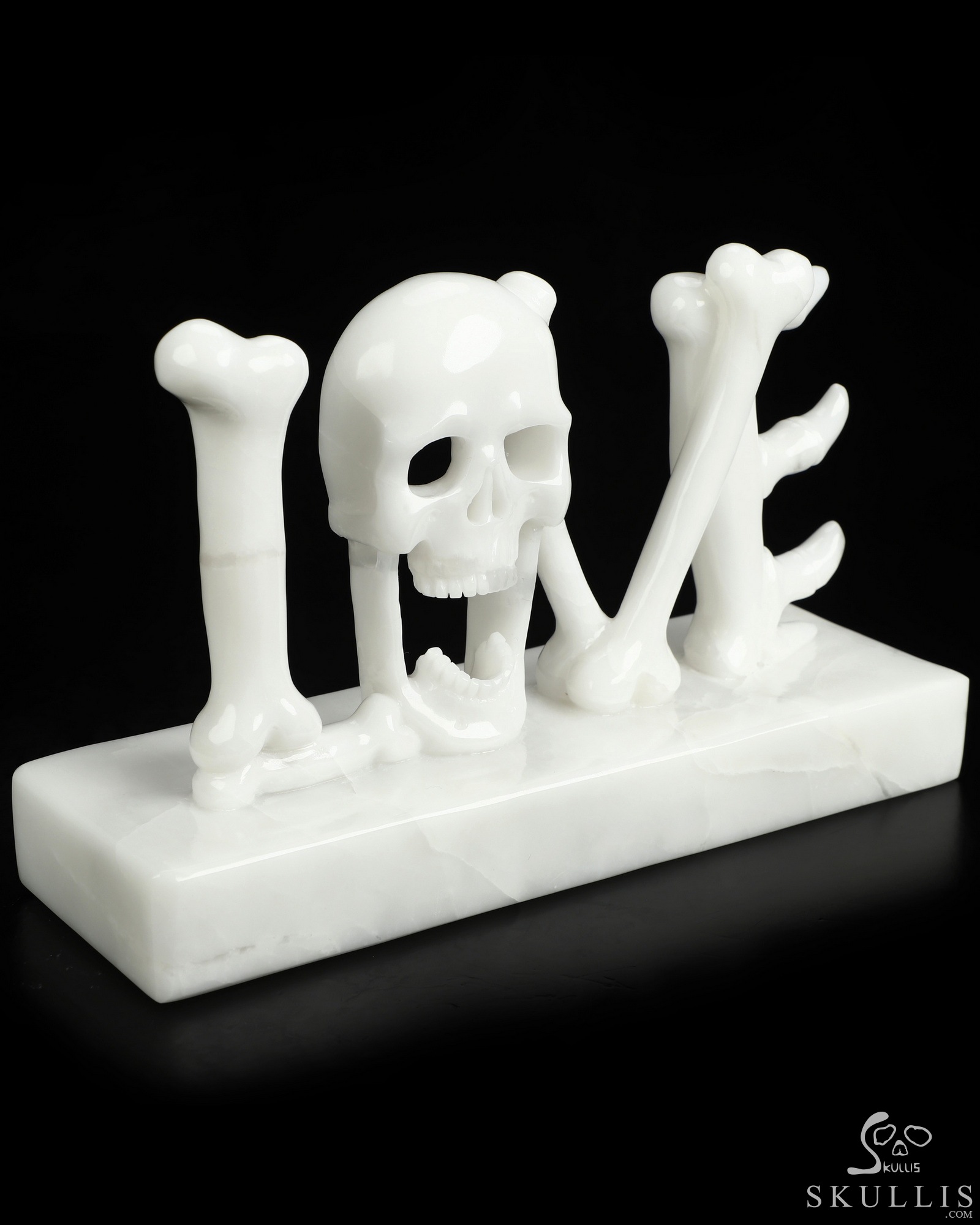 Sept 4, 2026 ACSAD (A Crystal Skull a Day) - To the Very Bone - 7.2" White Jade Hand Carved Crystal Skull Fine Art Sculpture depicting "LOVE" formed by human anatomical bones and a skull, Crystal Healing Sept 4, 2026 ACSAD (A Crystal Skull a Day) - To the Very Bone - 7.2" White Jade Hand Carved Crystal Skull Fine Art Sculpture depicting "LOVE" formed by human anatomical bones and a skull, Crystal Healing