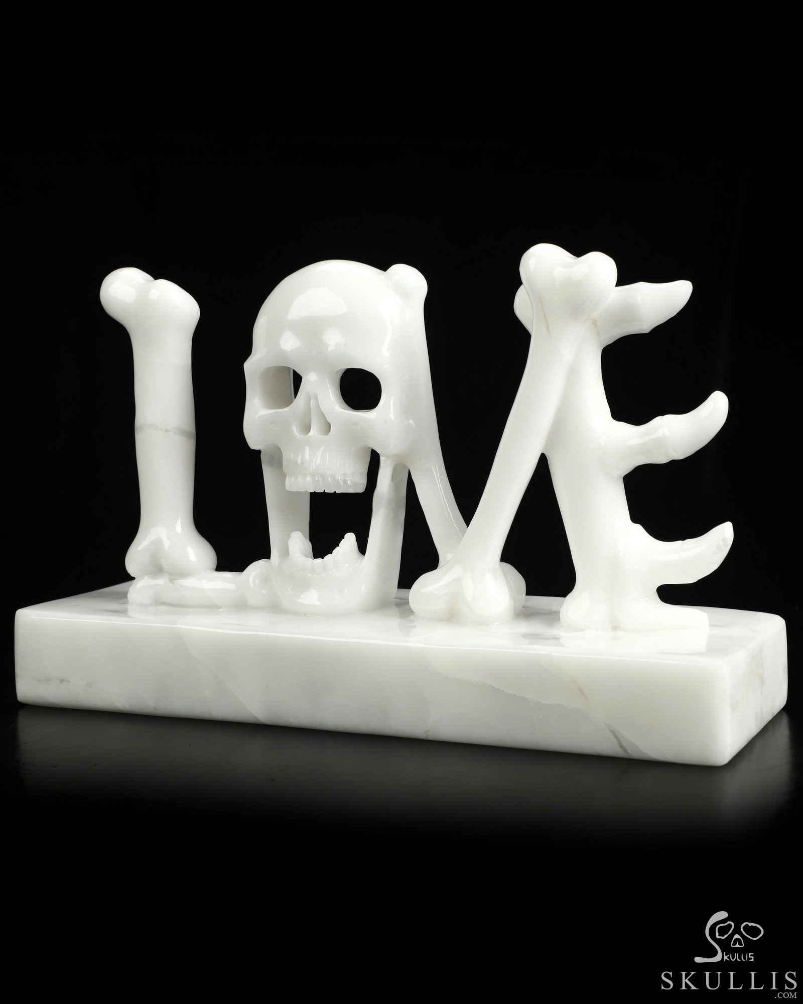 Sept 4, 2026 ACSAD (A Crystal Skull a Day) - To the Very Bone - 7.2" White Jade Hand Carved Crystal Skull Fine Art Sculpture depicting "LOVE" formed by human anatomical bones and a skull, Crystal Healing Sept 4, 2026 ACSAD (A Crystal Skull a Day) - To the Very Bone - 7.2" White Jade Hand Carved Crystal Skull Fine Art Sculpture depicting "LOVE" formed by human anatomical bones and a skull, Crystal Healing