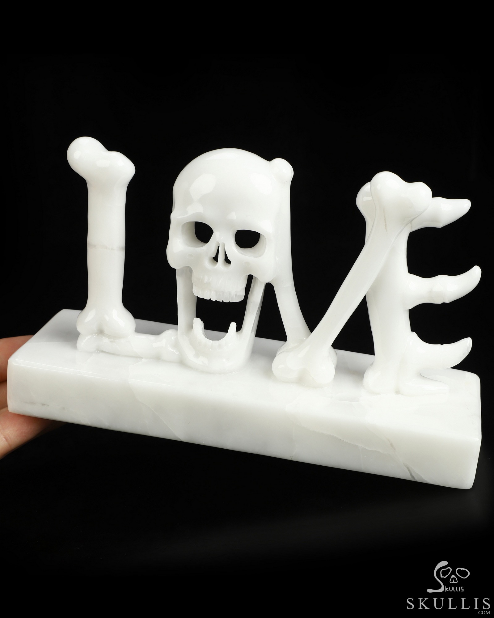 Sept 4, 2026 ACSAD (A Crystal Skull a Day) - To the Very Bone - 7.2" White Jade Hand Carved Crystal Skull Fine Art Sculpture depicting "LOVE" formed by human anatomical bones and a skull, Crystal Healing Sept 4, 2026 ACSAD (A Crystal Skull a Day) - To the Very Bone - 7.2" White Jade Hand Carved Crystal Skull Fine Art Sculpture depicting "LOVE" formed by human anatomical bones and a skull, Crystal Healing