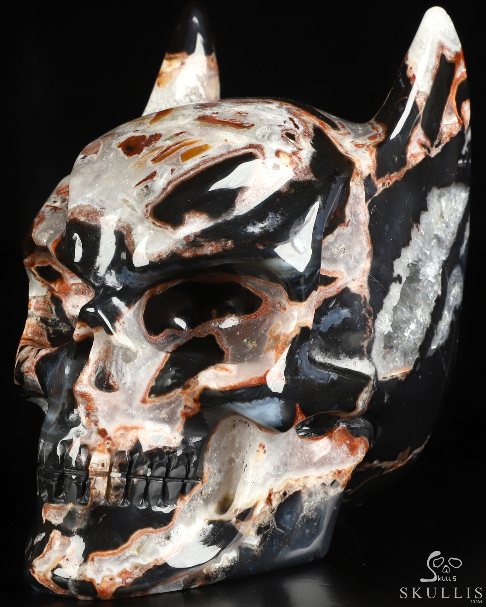 5.0" Black Zebra Agate Hand Carved Batman Crystal Skull Fine Art Sculpture, Crystal Healing 5.0" Black Zebra Agate Hand Carved Batman Crystal Skull Fine Art Sculpture, Crystal Healing