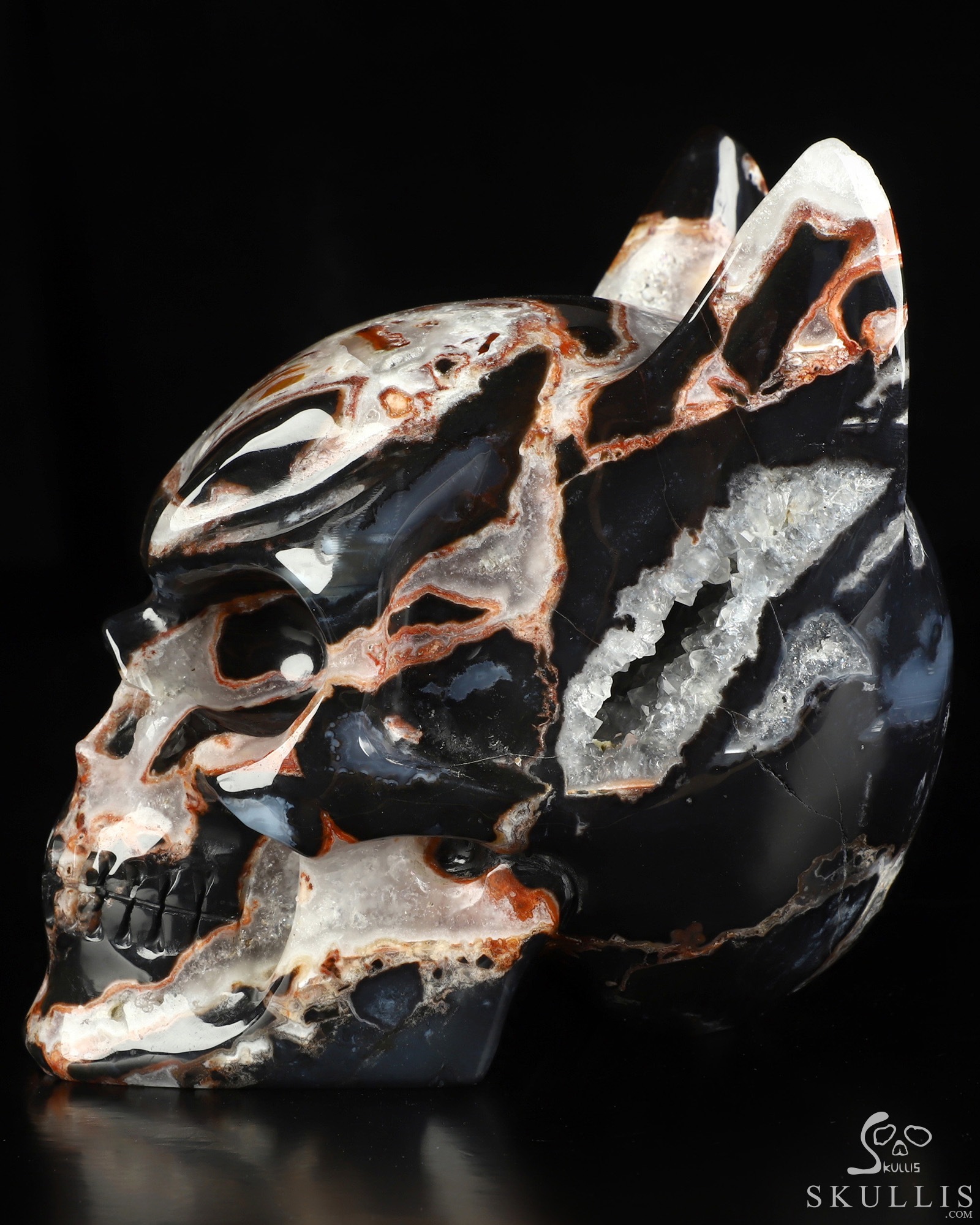5.0" Black Zebra Agate Hand Carved Batman Crystal Skull Fine Art Sculpture, Crystal Healing 5.0" Black Zebra Agate Hand Carved Batman Crystal Skull Fine Art Sculpture, Crystal Healing