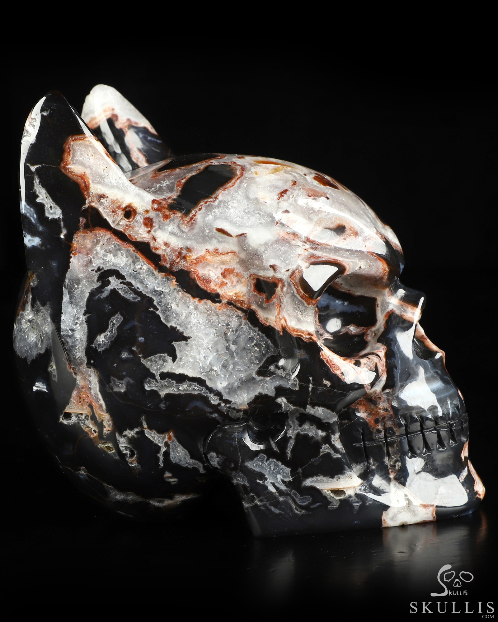 5.0" Black Zebra Agate Hand Carved Batman Crystal Skull Fine Art Sculpture, Crystal Healing 5.0" Black Zebra Agate Hand Carved Batman Crystal Skull Fine Art Sculpture, Crystal Healing