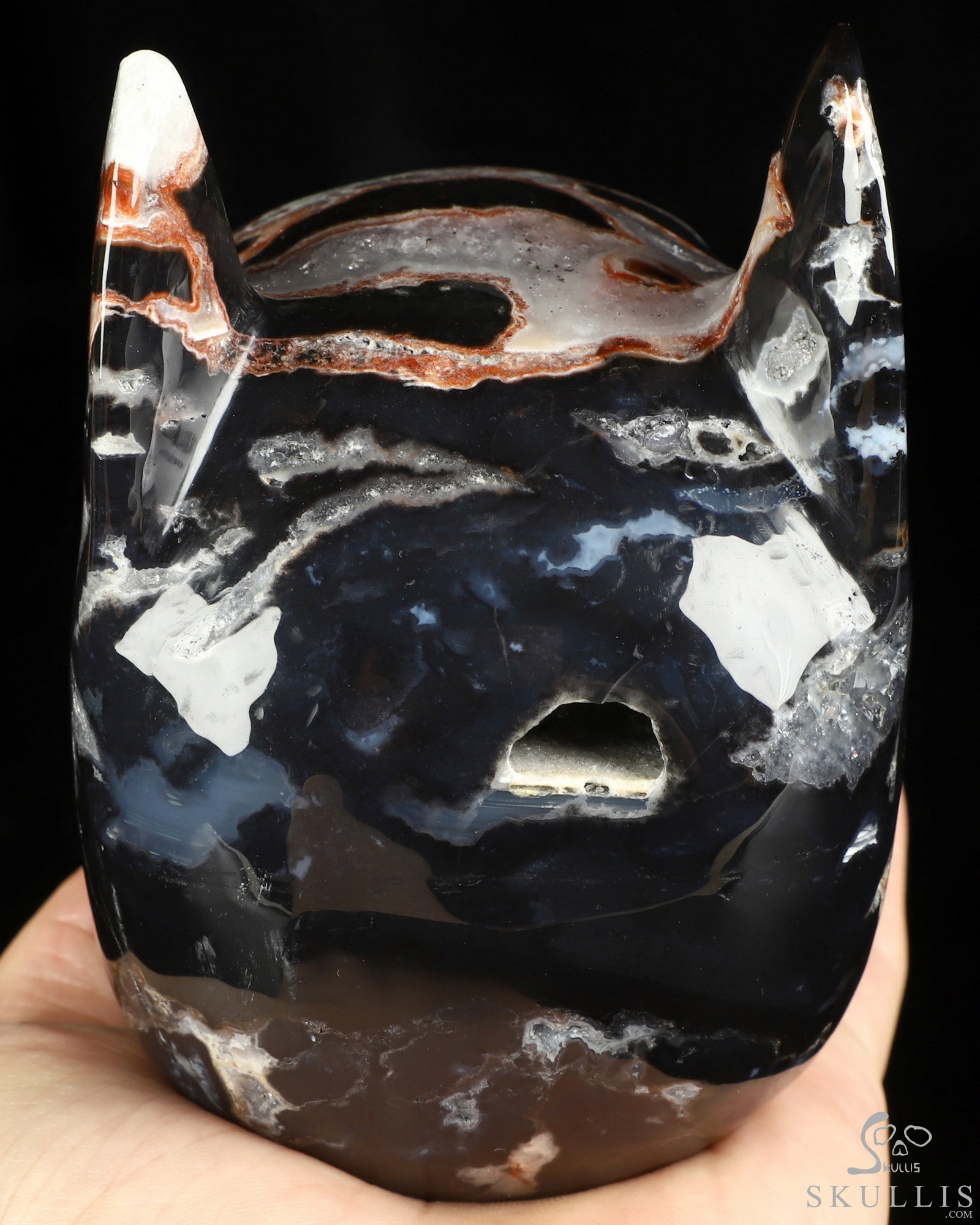 5.0" Black Zebra Agate Hand Carved Batman Crystal Skull Fine Art Sculpture, Crystal Healing 5.0" Black Zebra Agate Hand Carved Batman Crystal Skull Fine Art Sculpture, Crystal Healing