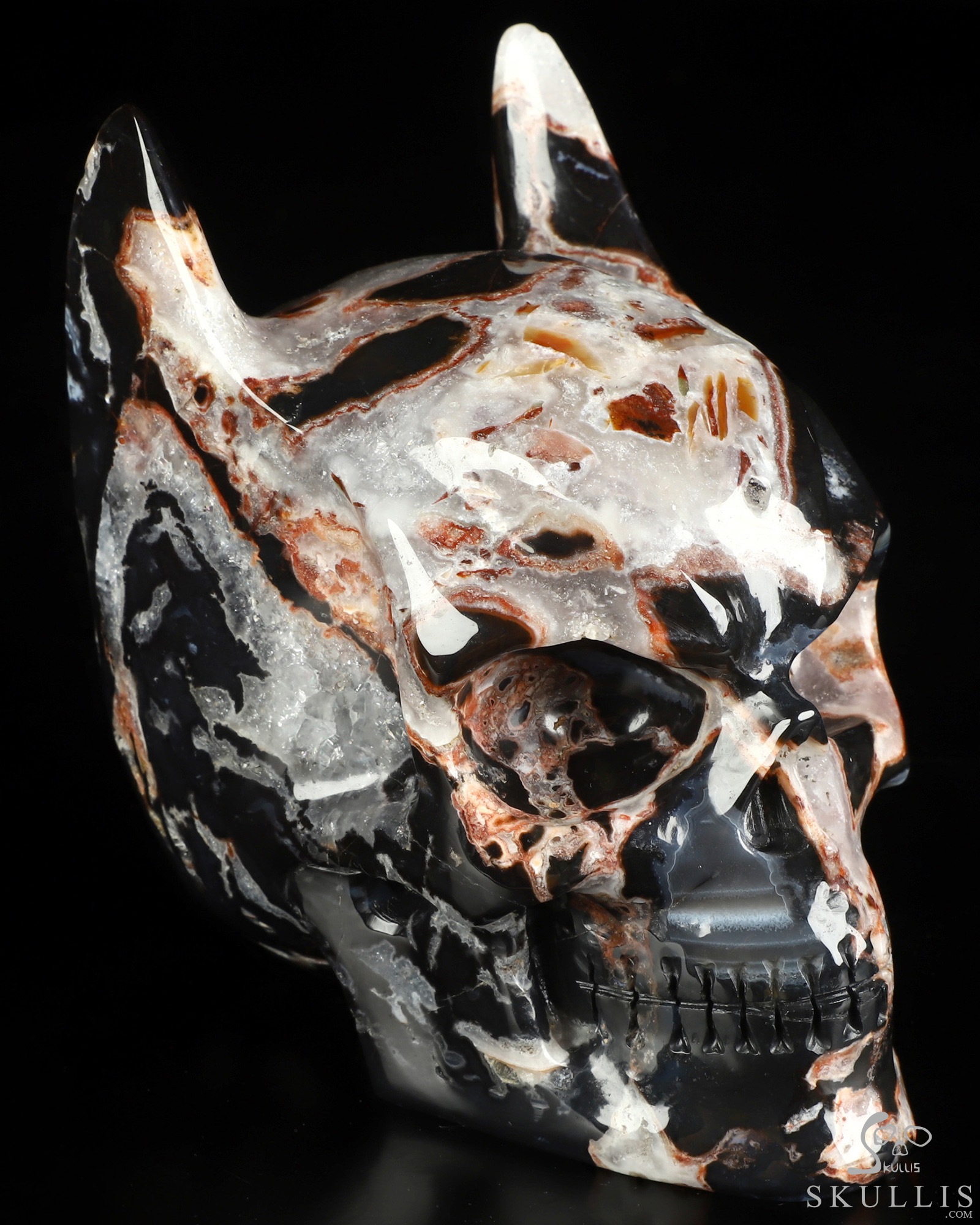 5.0" Black Zebra Agate Hand Carved Batman Crystal Skull Fine Art Sculpture, Crystal Healing 5.0" Black Zebra Agate Hand Carved Batman Crystal Skull Fine Art Sculpture, Crystal Healing