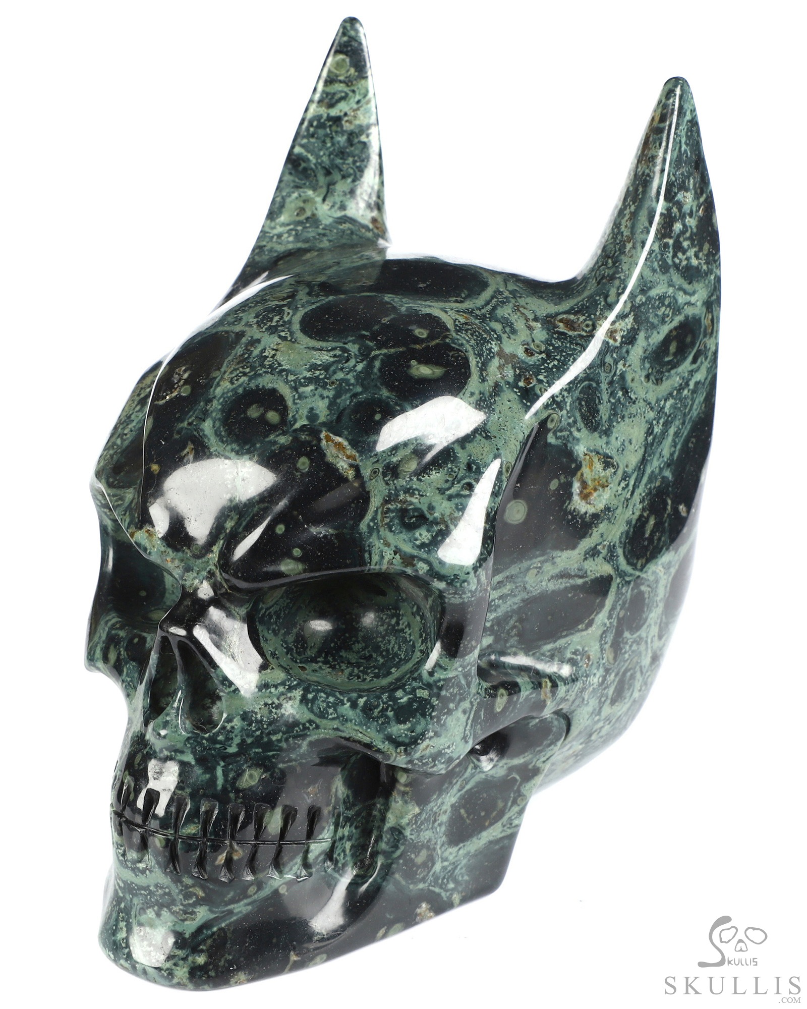 5.0" Kambaba Jasper Hand Carved Batman Crystal Skull Fine Art Sculpture, Crystal Healing 5.0" Kambaba Jasper Hand Carved Batman Crystal Skull Fine Art Sculpture, Crystal Healing