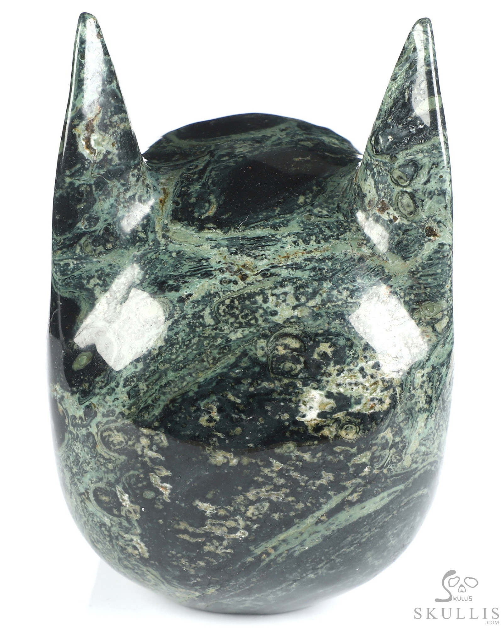 5.0" Kambaba Jasper Hand Carved Batman Crystal Skull Fine Art Sculpture, Crystal Healing 5.0" Kambaba Jasper Hand Carved Batman Crystal Skull Fine Art Sculpture, Crystal Healing