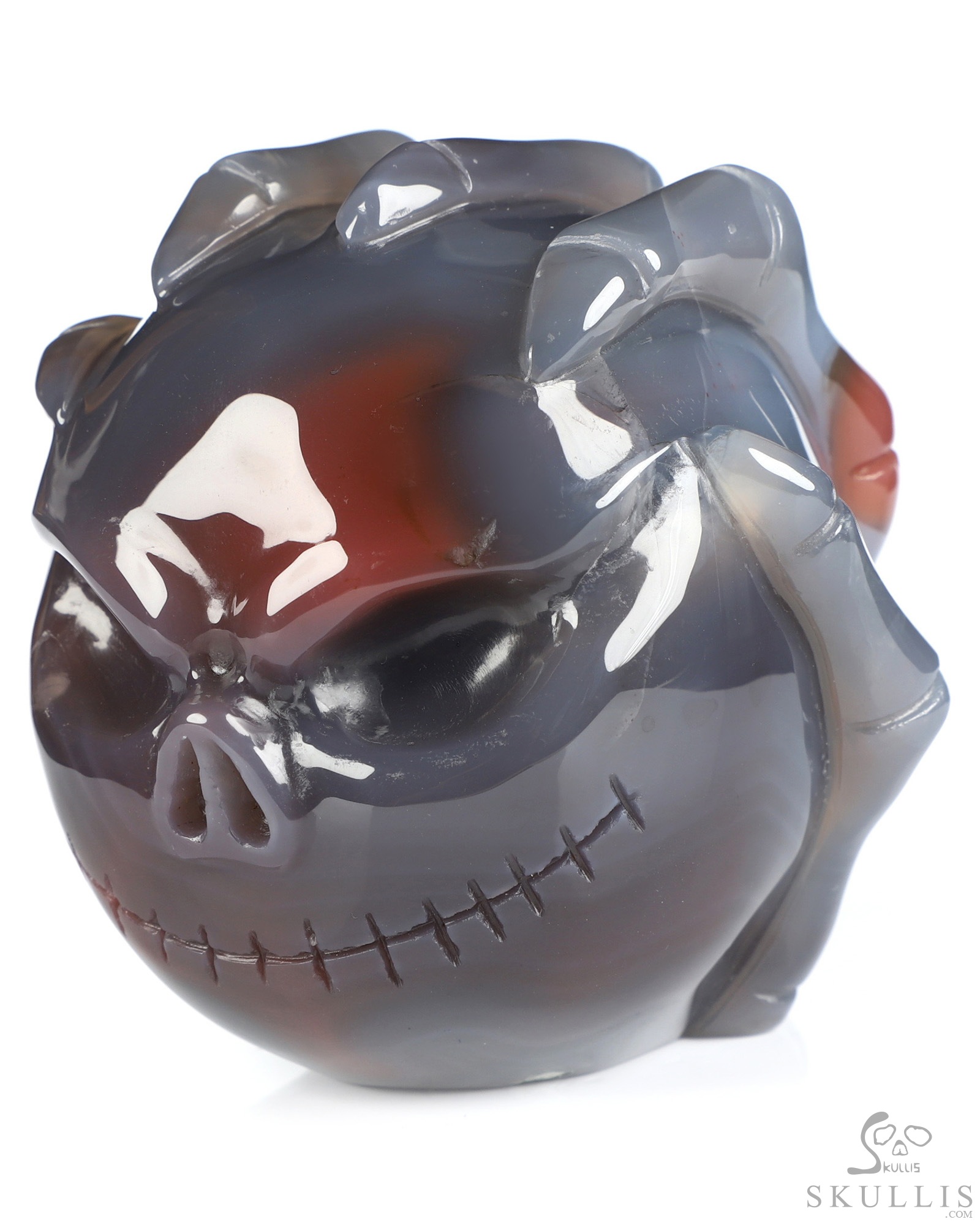 Gemstone 3.1" Mozambique Agate Hand Carved Jack Crystal Skull Sculpture, Crystal Healing Gemstone 3.1" Mozambique Agate Hand Carved Jack Crystal Skull Sculpture, Crystal Healing