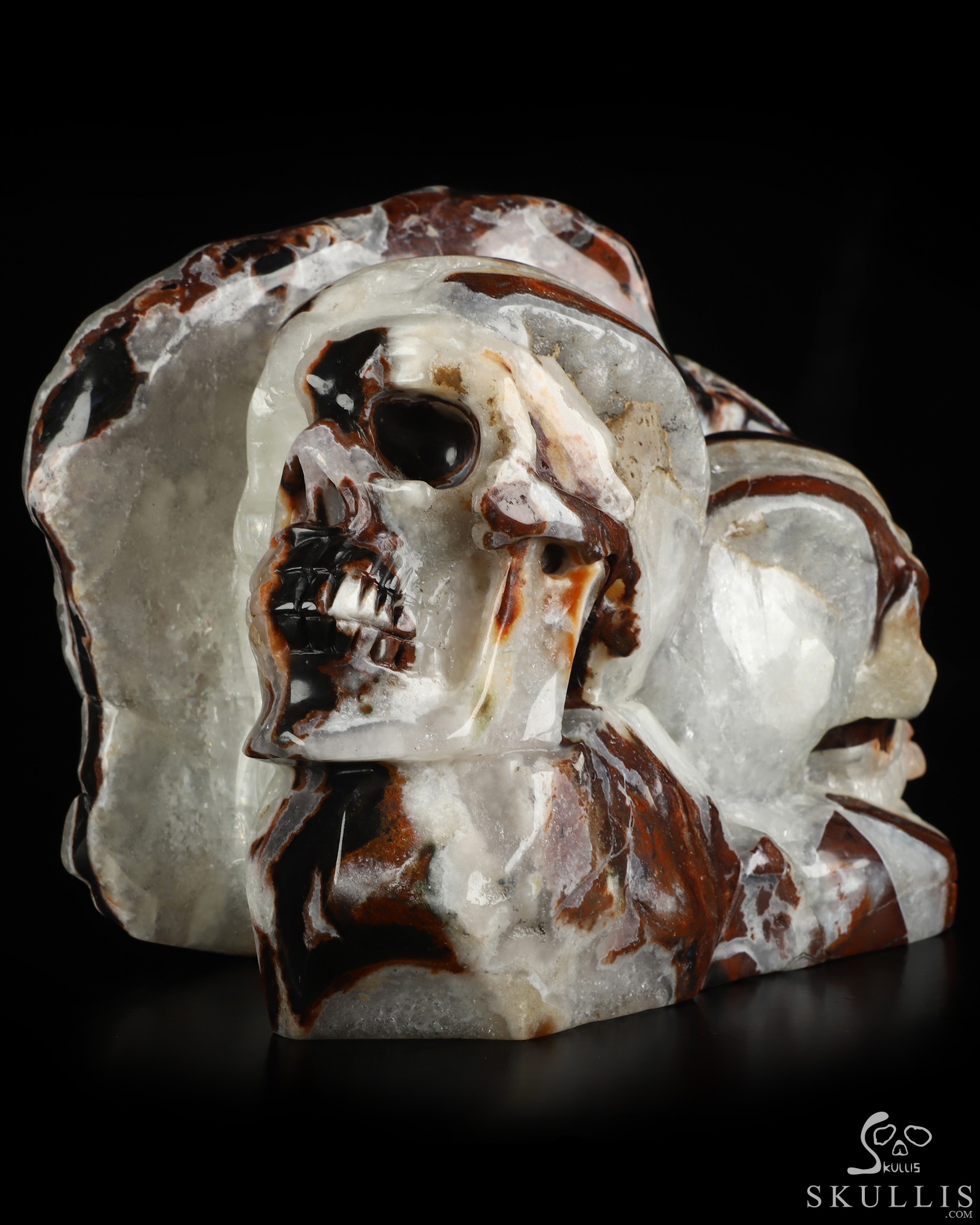 7.5" Black Zebra Agate Hand Carved Crystal Skull Fine Art Sculpture, Crystal Healing 7.5" Black Zebra Agate Hand Carved Crystal Skull Fine Art Sculpture, Crystal Healing