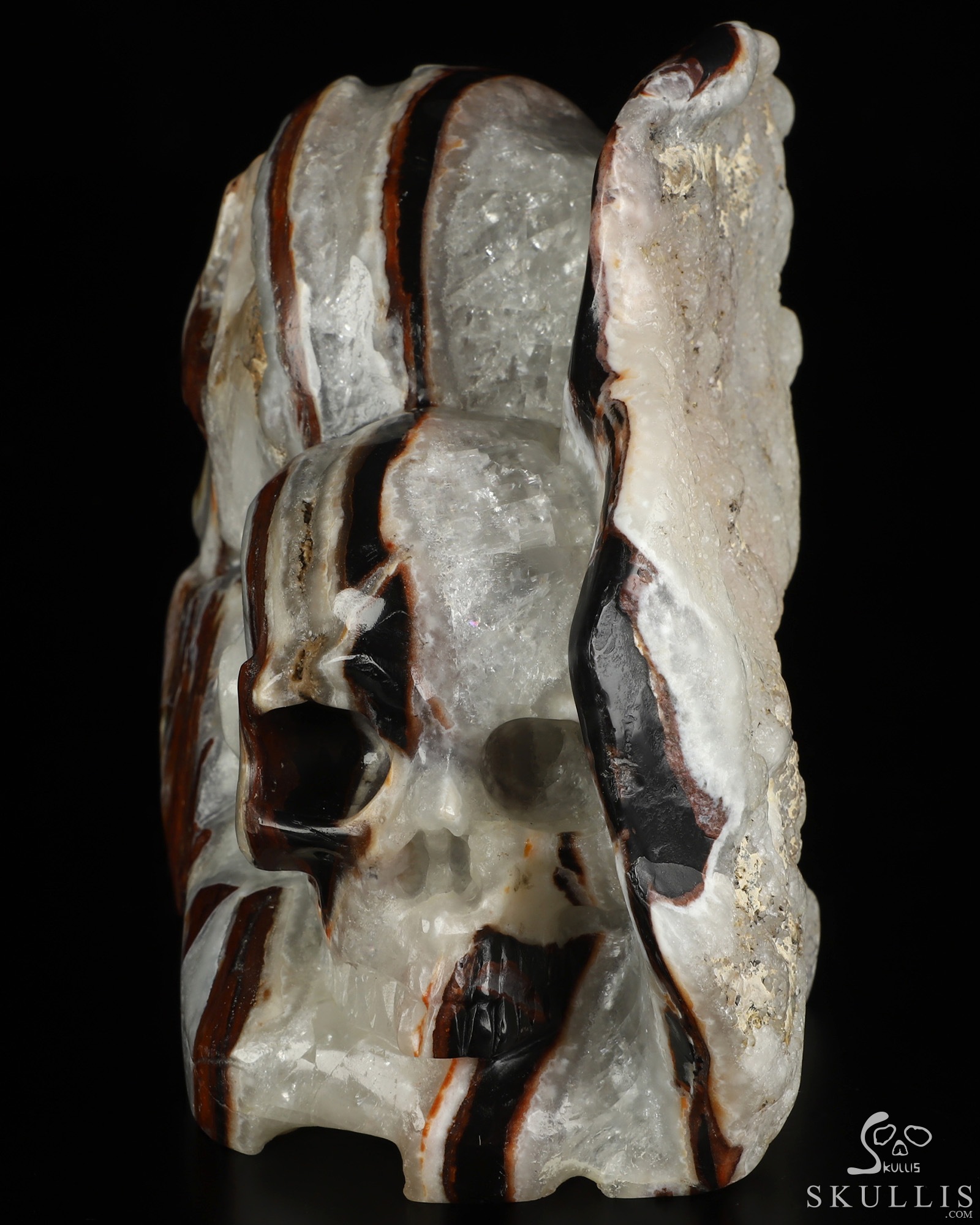 7.5" Black Zebra Agate Hand Carved Crystal Skull Fine Art Sculpture, Crystal Healing 7.5" Black Zebra Agate Hand Carved Crystal Skull Fine Art Sculpture, Crystal Healing