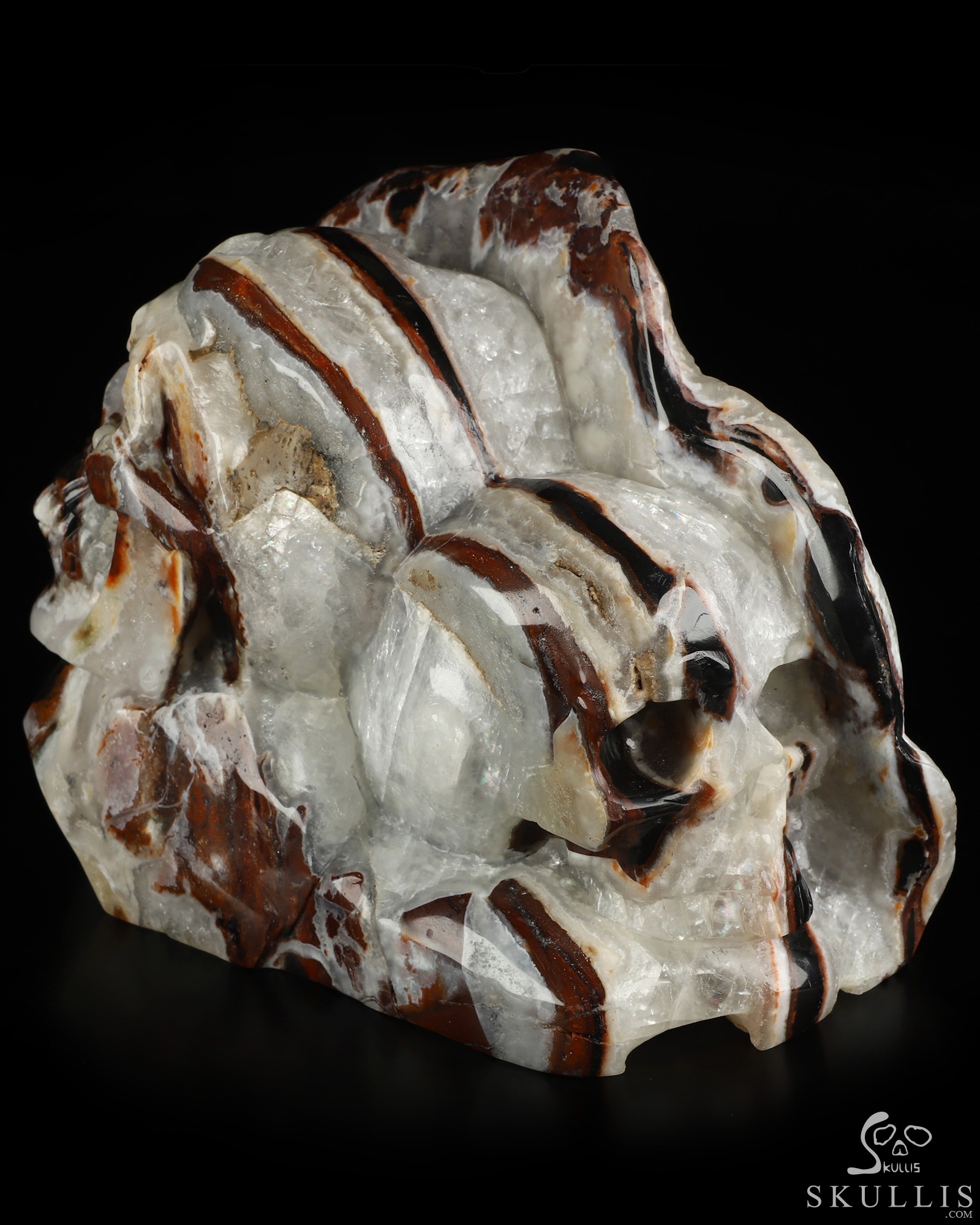 7.5" Black Zebra Agate Hand Carved Crystal Skull Fine Art Sculpture, Crystal Healing 7.5" Black Zebra Agate Hand Carved Crystal Skull Fine Art Sculpture, Crystal Healing